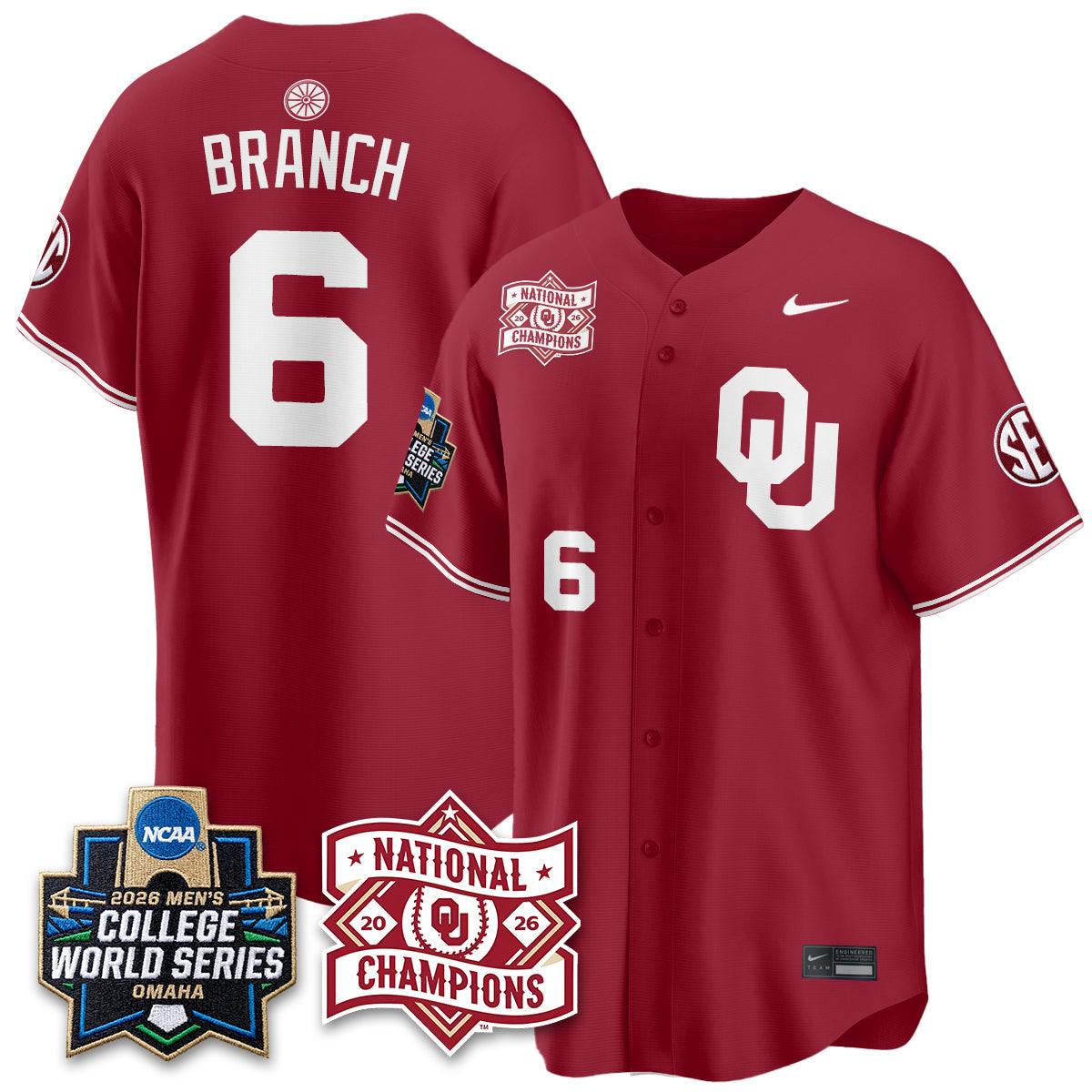 OU 2026 NCAA Baseball College World Series Champions Vapor White Jersey - Stitched