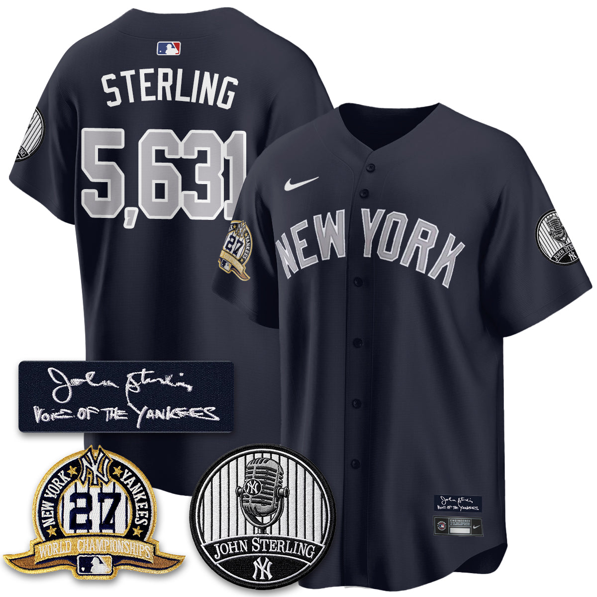 NYY John Sterling Tribute Patch Vapor Premier Limited Jersey - Stitched