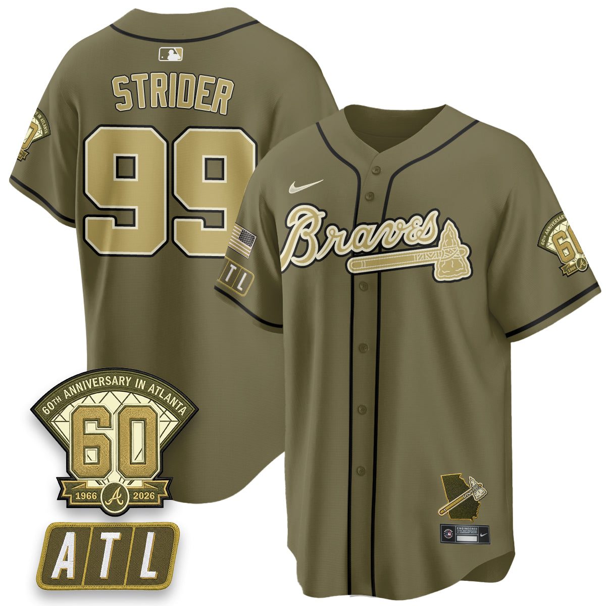 ATL New Era Olive 2026 Armed Forces Day Vapor Limited Jersey - Stitched