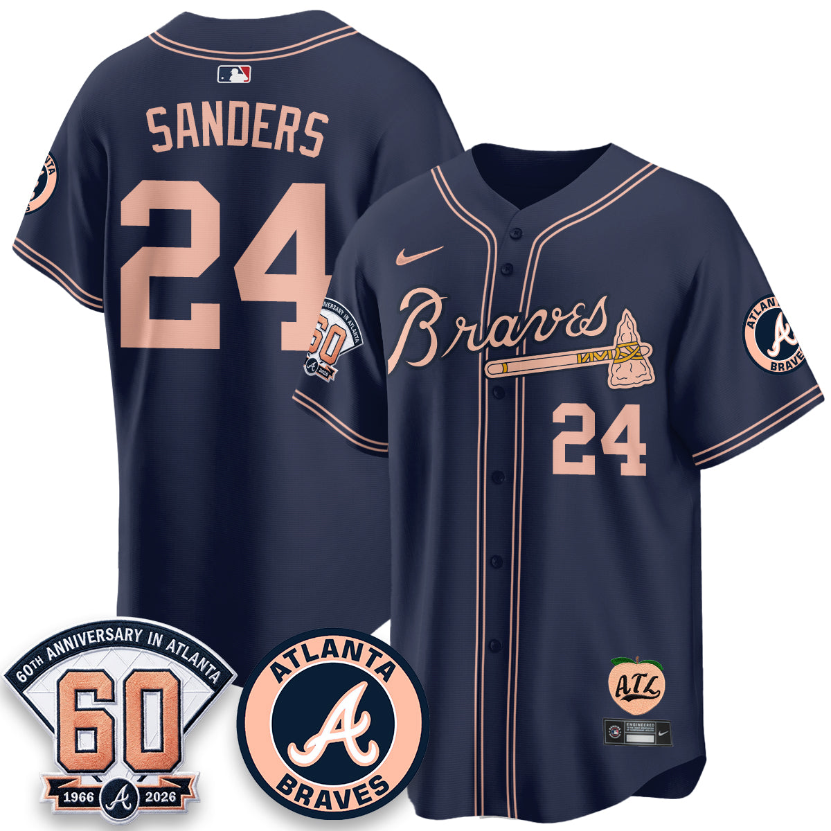 ATL 60th Anniversary Peach Edition Vapor Premier Limited Jersey - Stitched (28)