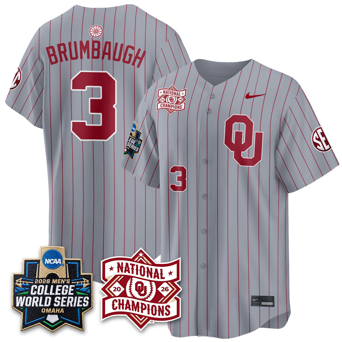 OU 2026 NCAA Baseball College World Series Champions Vapor Jersey - Stitched