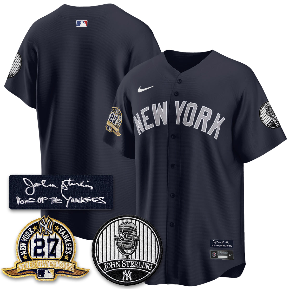 NYY John Sterling Tribute Patch Vapor Premier Limited Jersey - Stitched