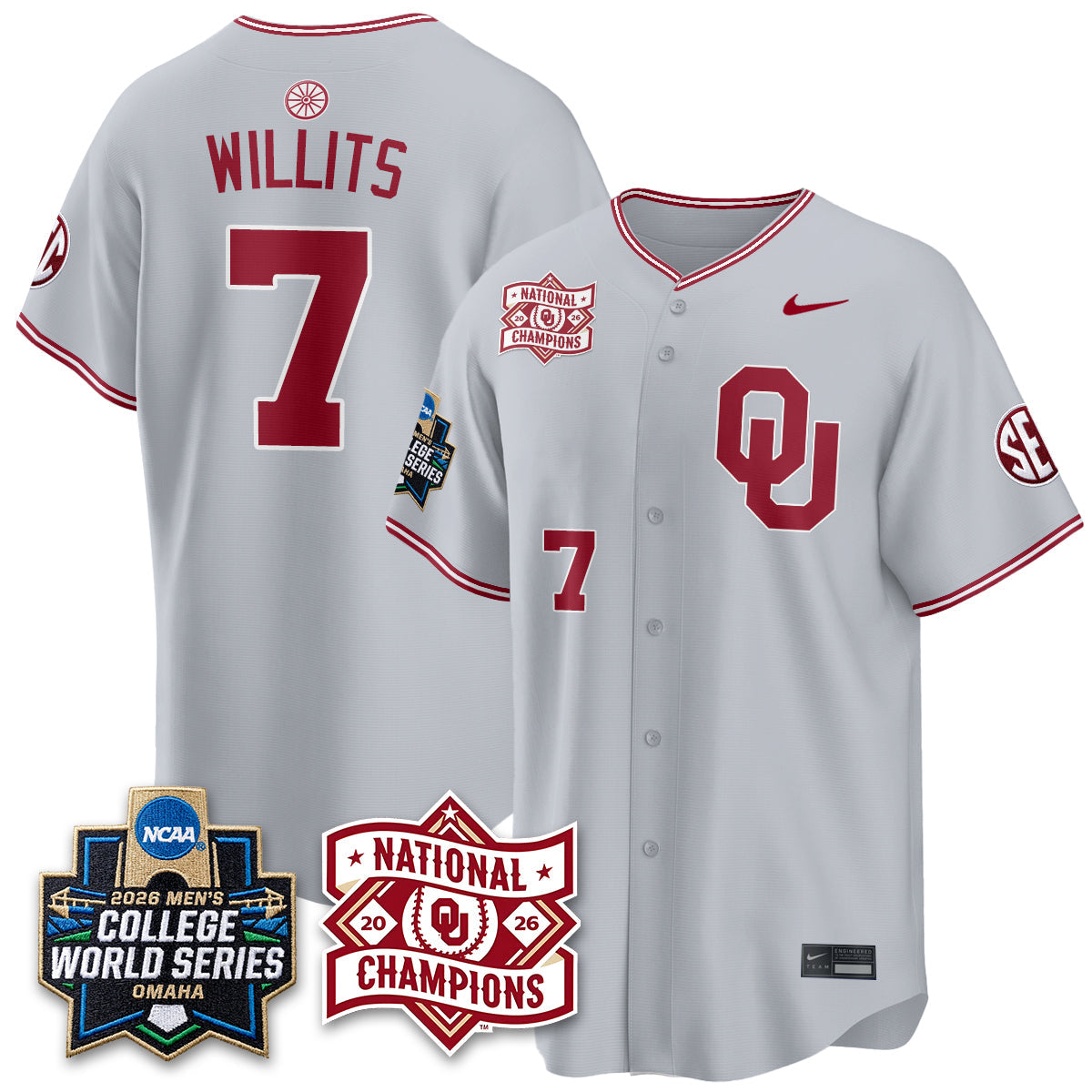 OU 2026 NCAA Baseball College World Series Champions Vapor Jersey - Stitched