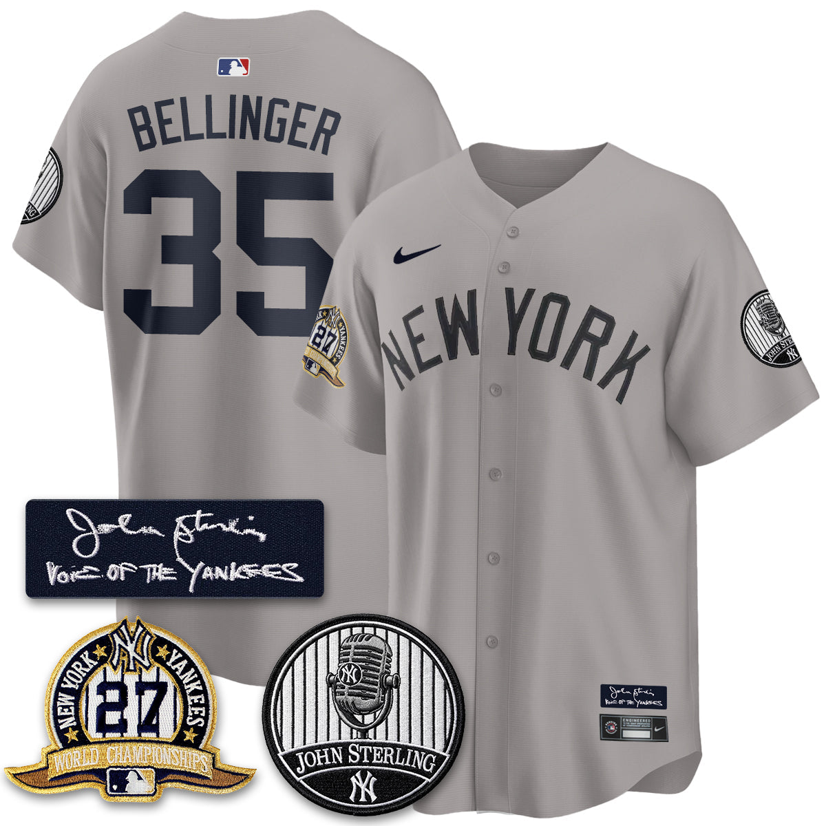 NYY John Sterling Tribute Patch Vapor Premier Limited Jersey - Stitched