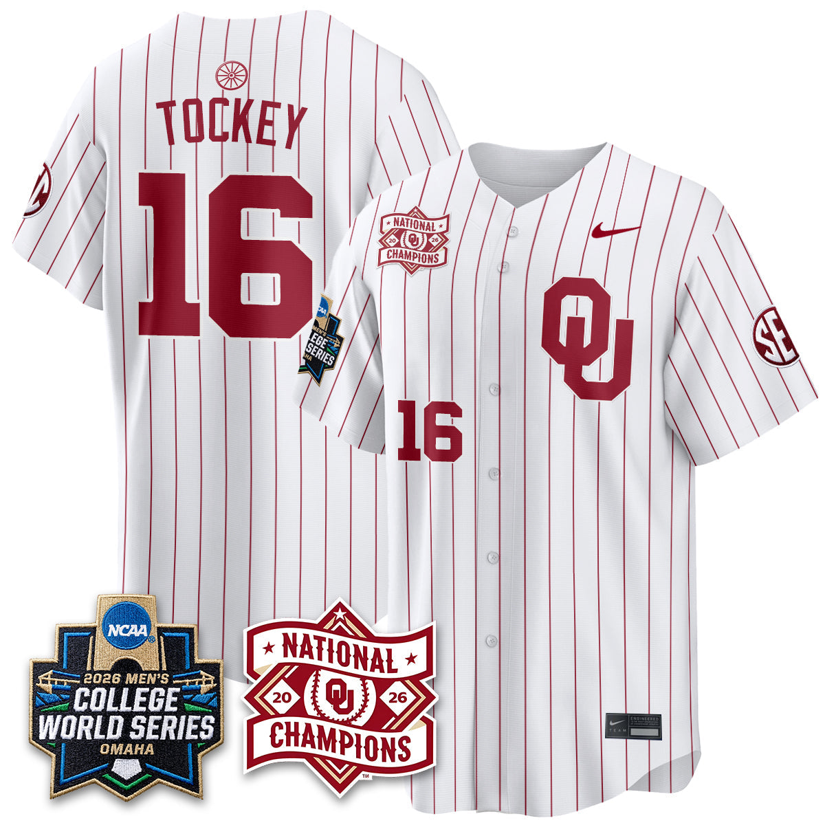 OU 2026 NCAA Baseball College World Series Champions Vapor White Jersey - Stitched
