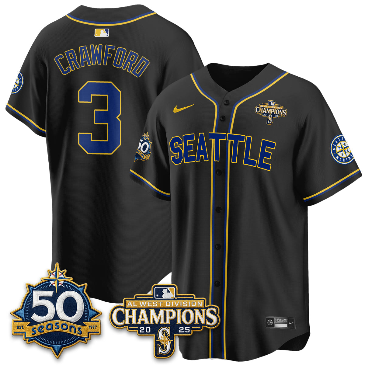 SEA 50th Anniversary Black Out Style Vapor Premier Limited Jersey - Stitched