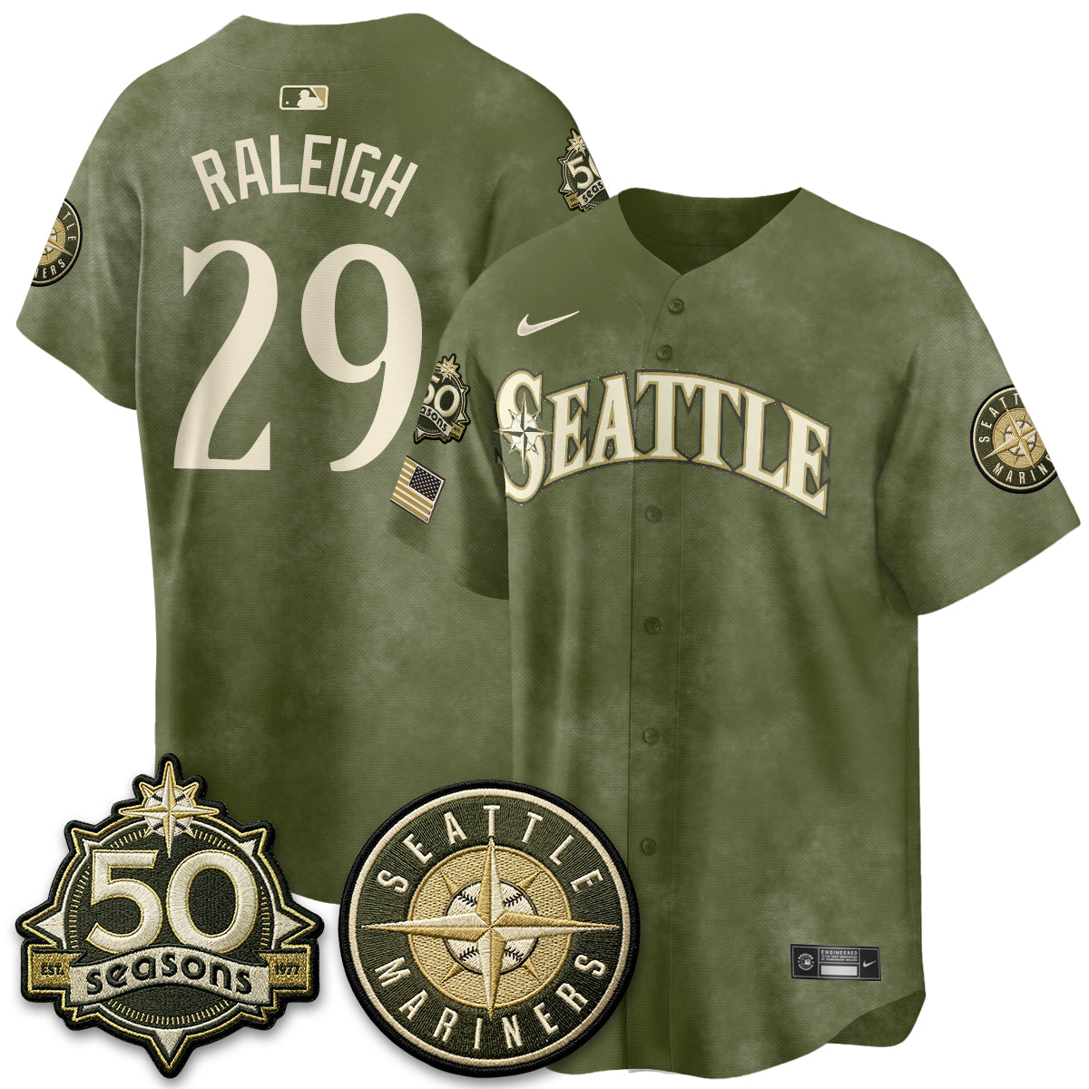 SEA New Era Olive 2026 Armed Forces Day Jersey - Stitched