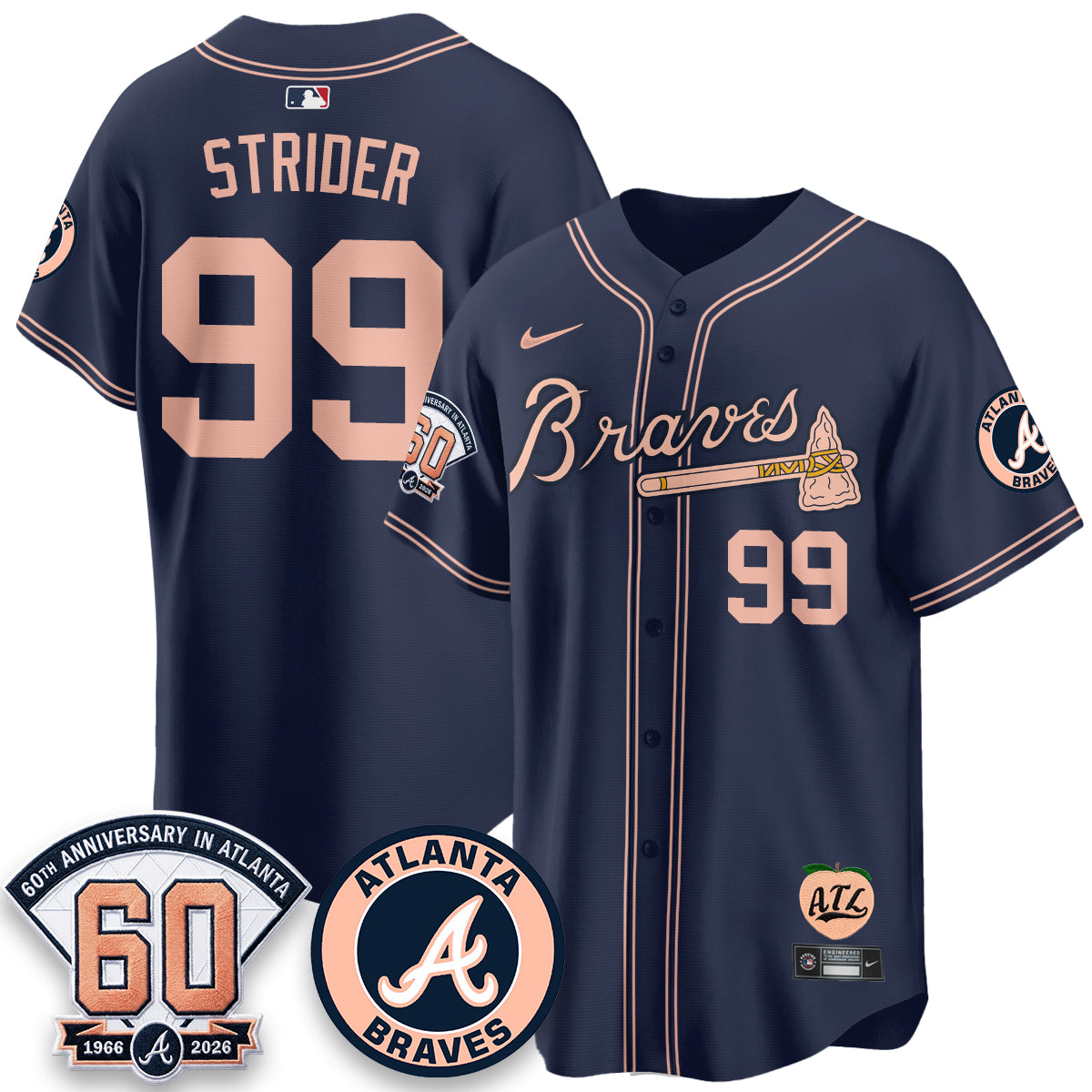 ATL 60th Anniversary Peach Edition Vapor Premier Limited Jersey - Stitched (28)