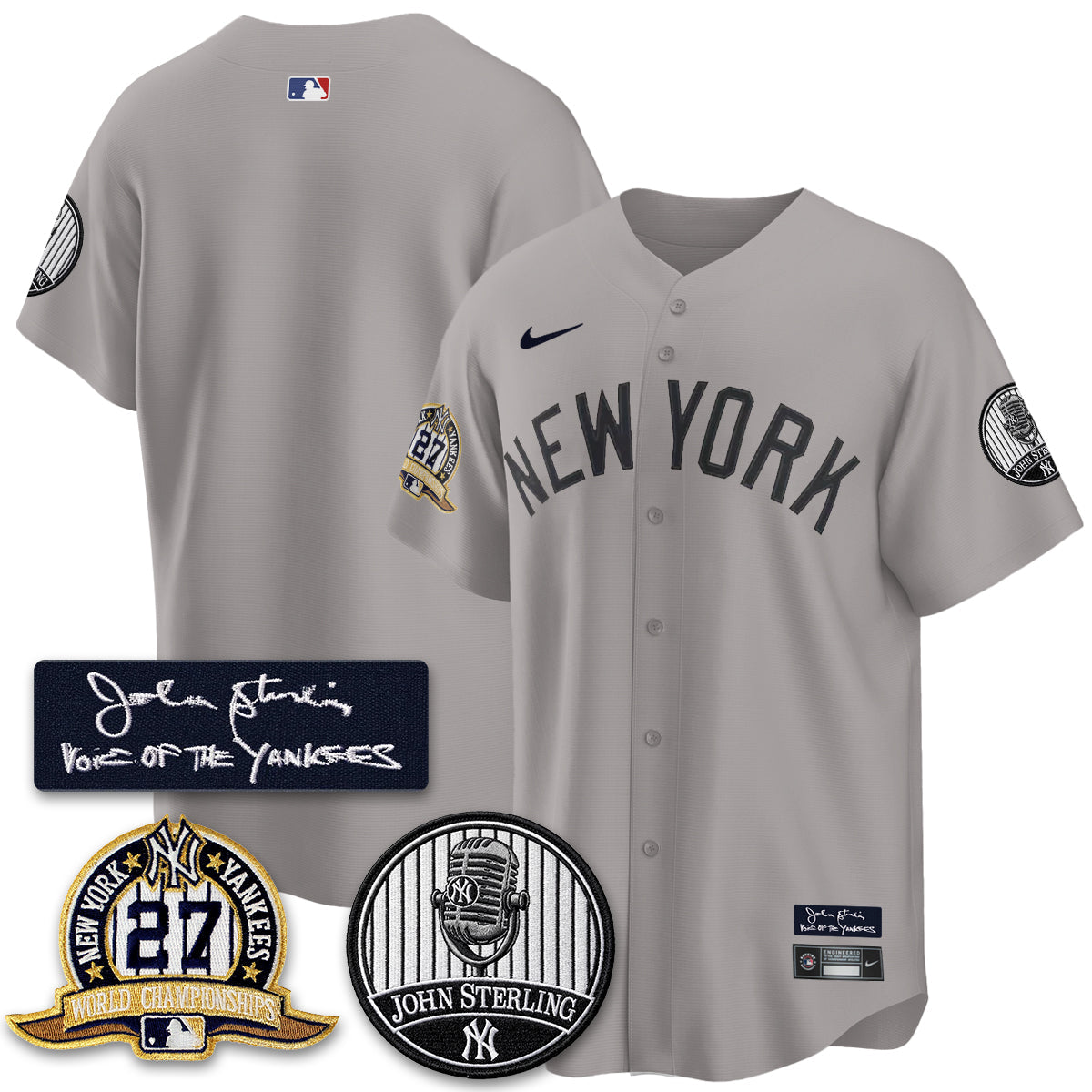 NYY John Sterling Tribute Patch Vapor Premier Limited Jersey - Stitched
