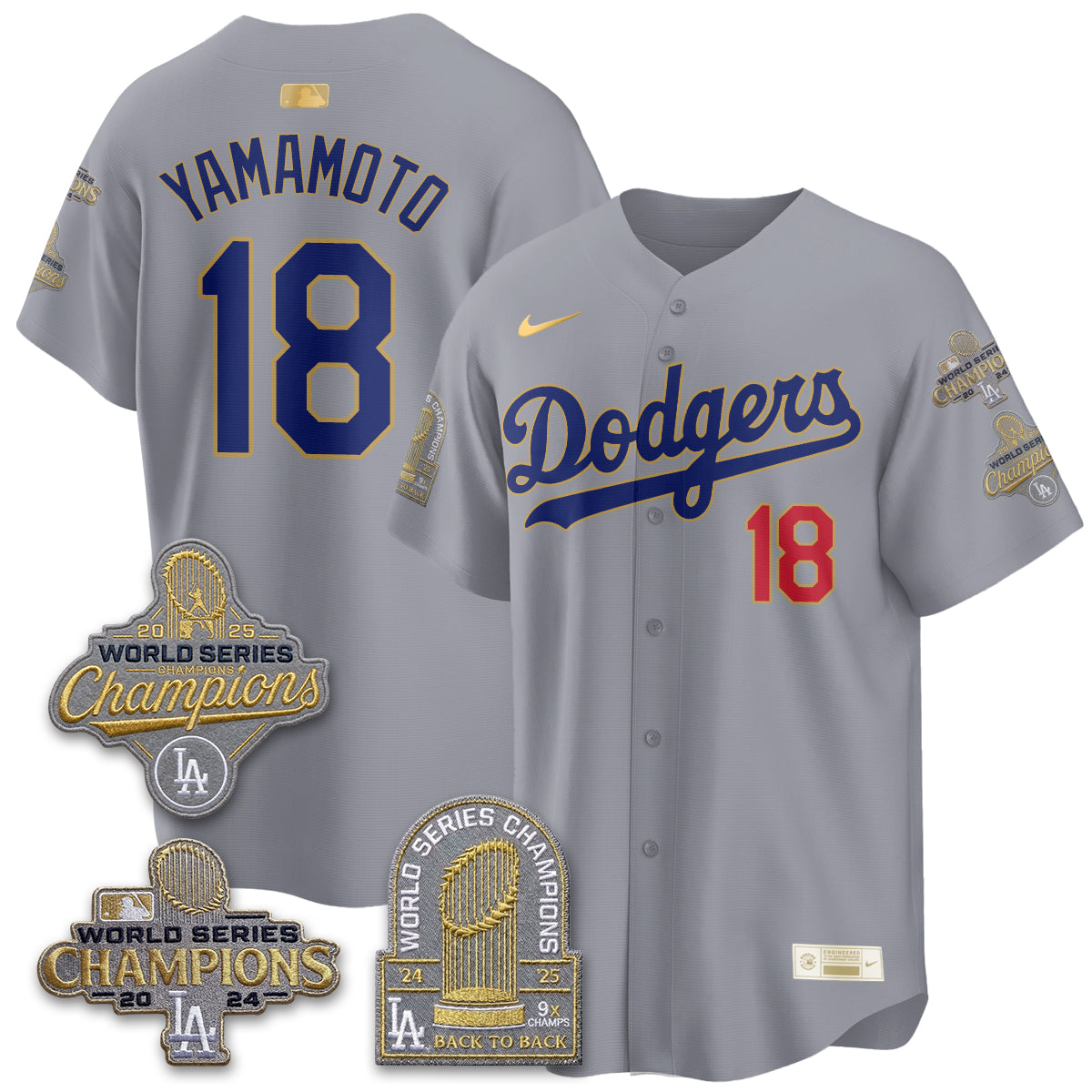 LAD Gold Collection Stadium Vapor Limited Jersey - Back to Back 9x Champs - Stitched
