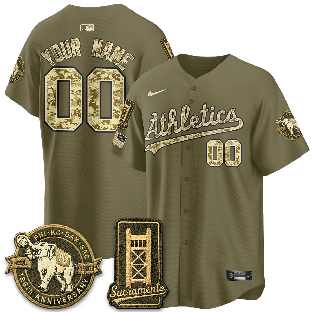 OAK Military Appreciation Game Day Custom Jersey - Stitched