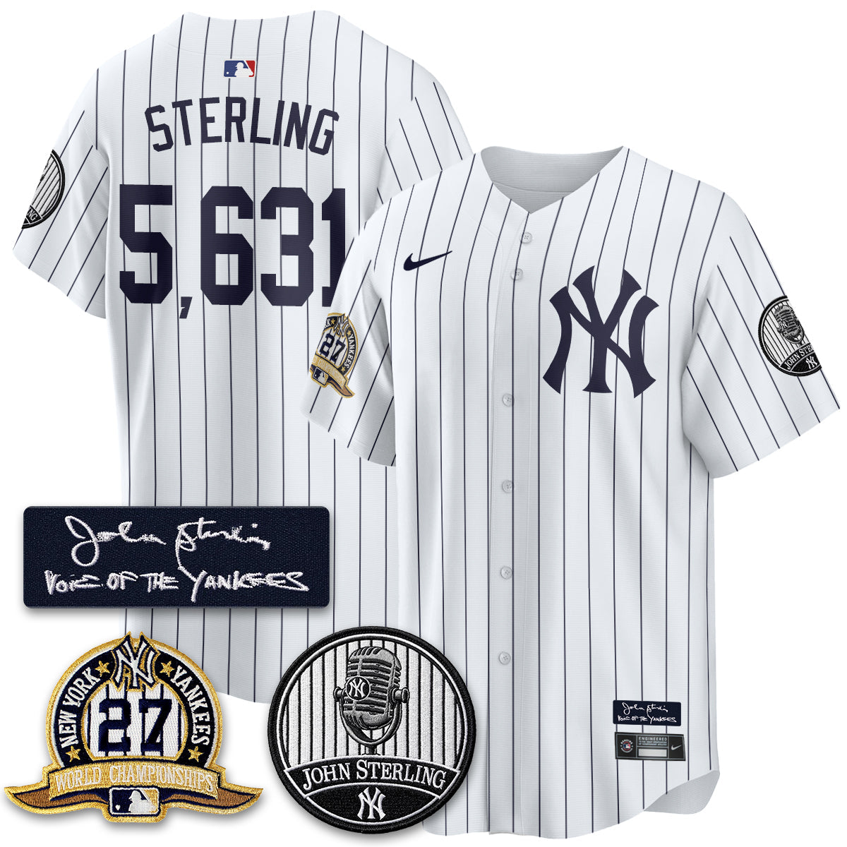 NYY John Sterling Tribute Patch Limited Gold Jersey - Stitched