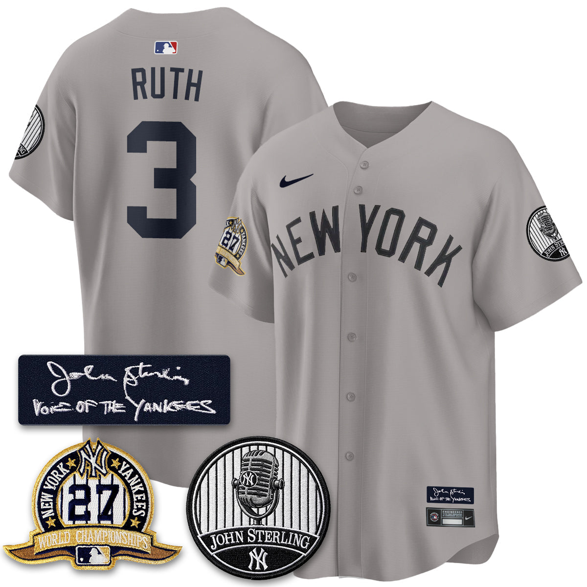 NYY John Sterling Tribute Patch Vapor Premier Limited Jersey - Stitched