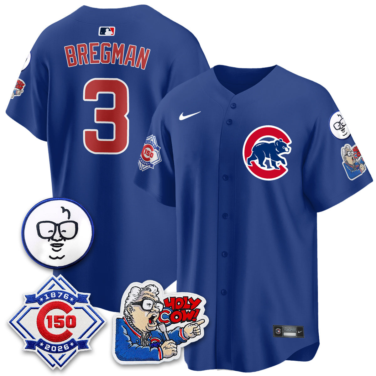 CHC 150th Anniversary Harry Caray Holy Cow Limited Blue Jersey - Stitched V2