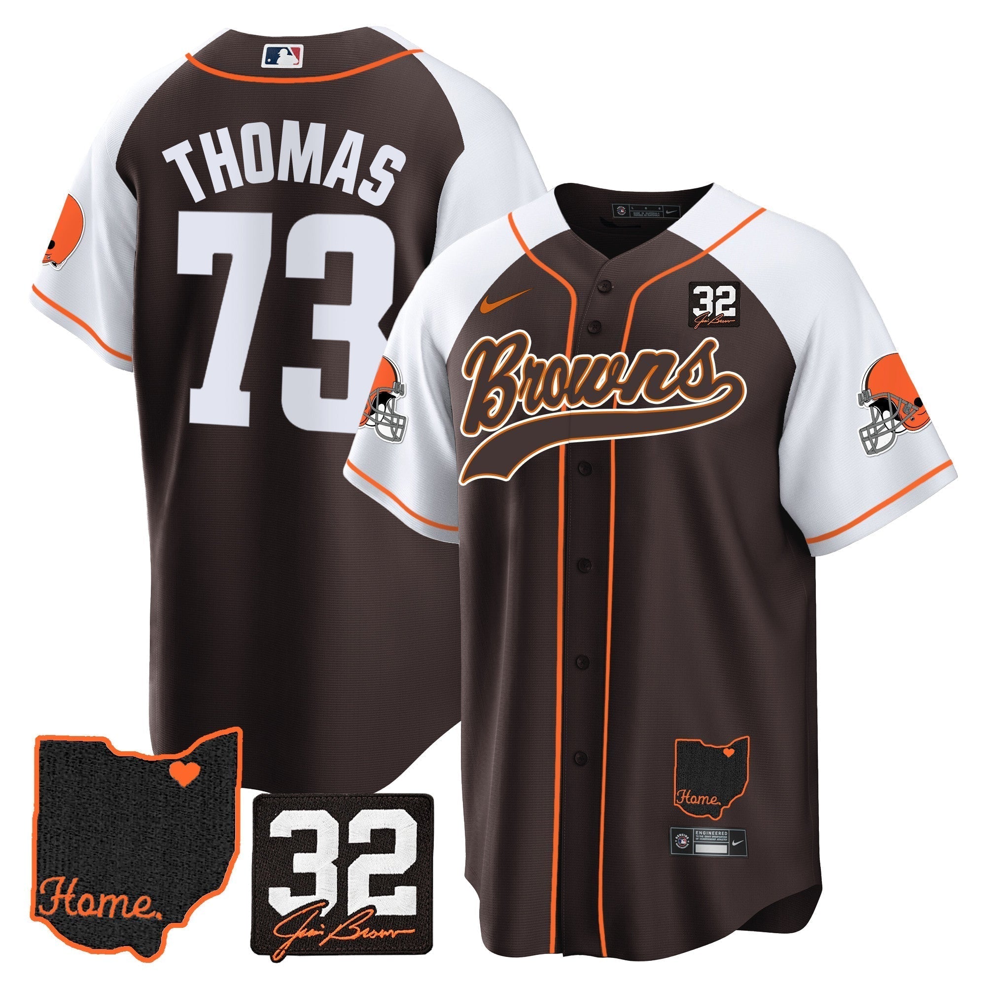 Browns #32 Jim Brown Memorial & Home Patch Baseball Jersey V2 - Stitched