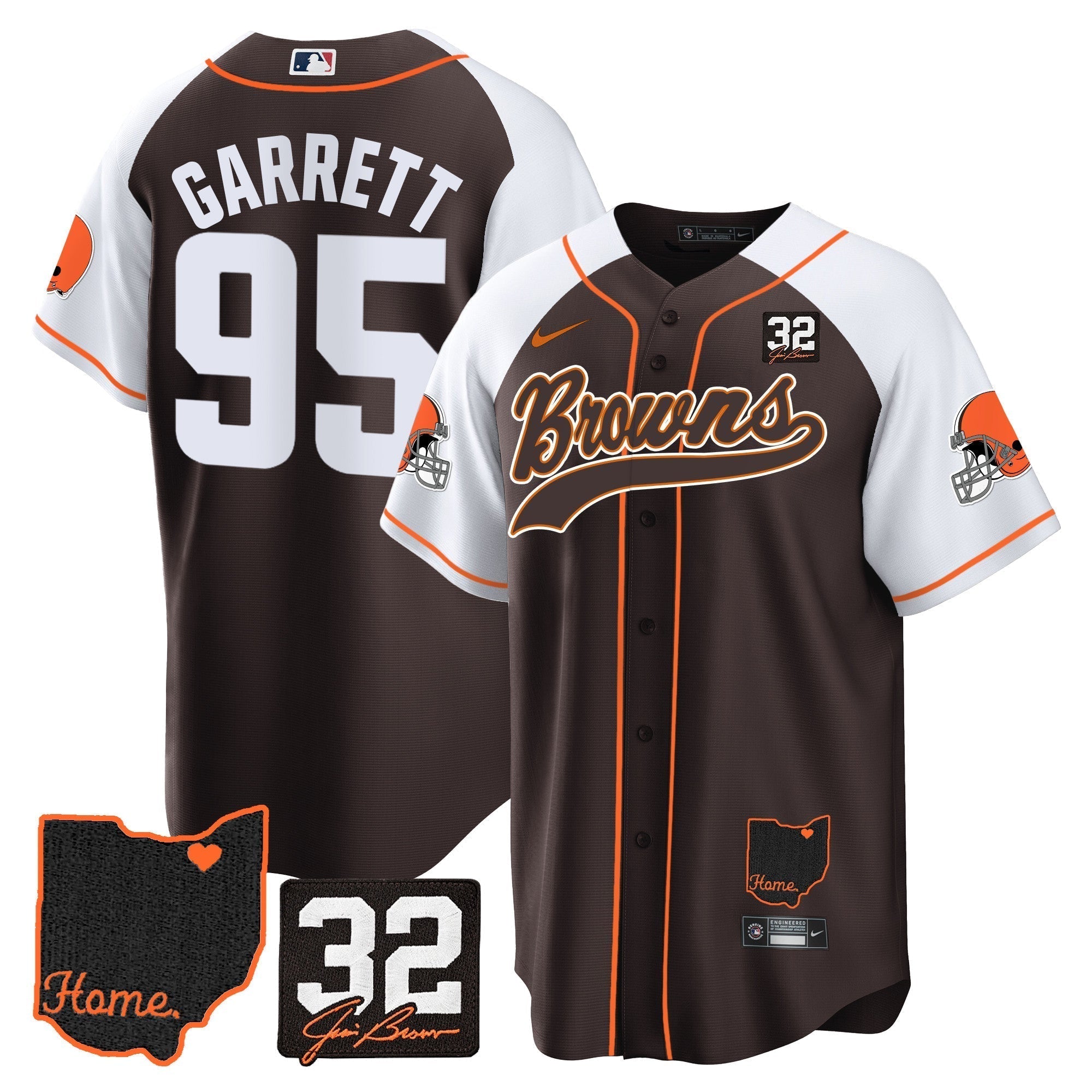 Browns #32 Jim Brown Memorial & Home Patch Baseball Jersey V2 - Stitched