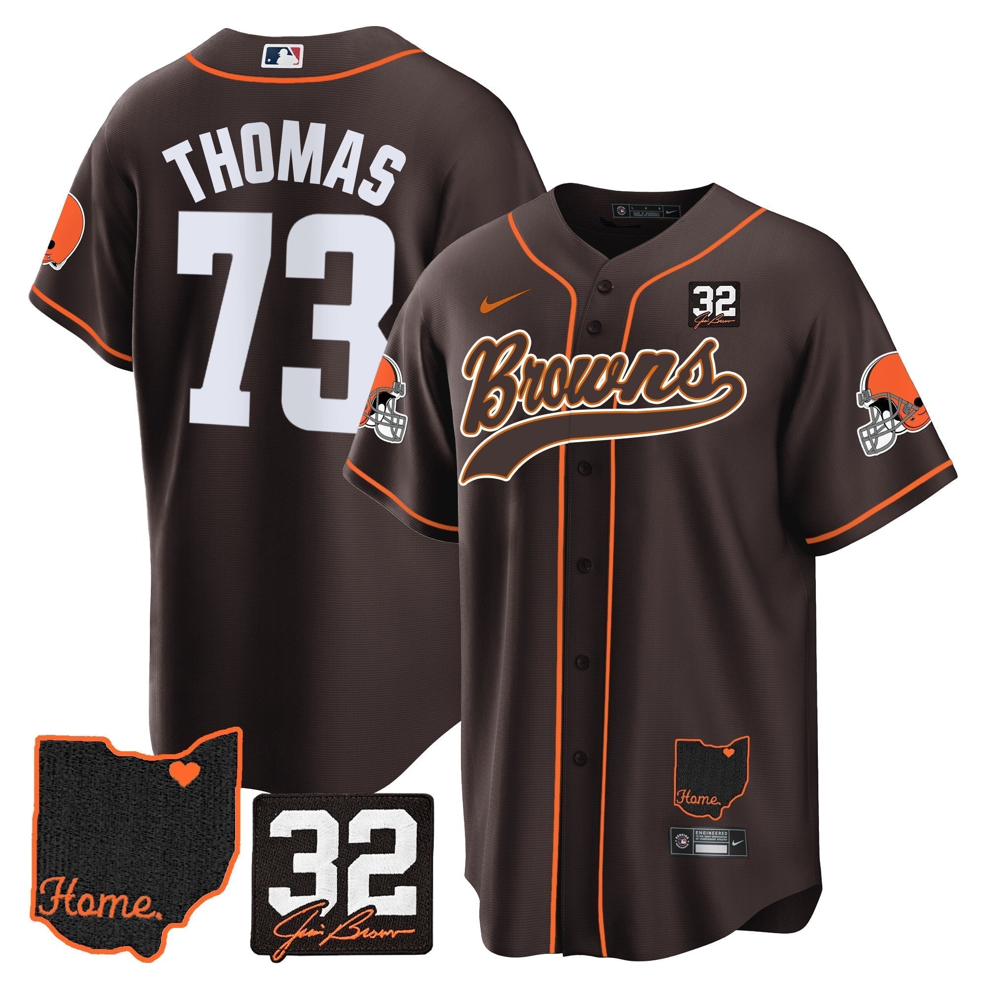 Browns #32 Jim Brown Memorial & Home Patch Baseball Jersey V2 - Stitched
