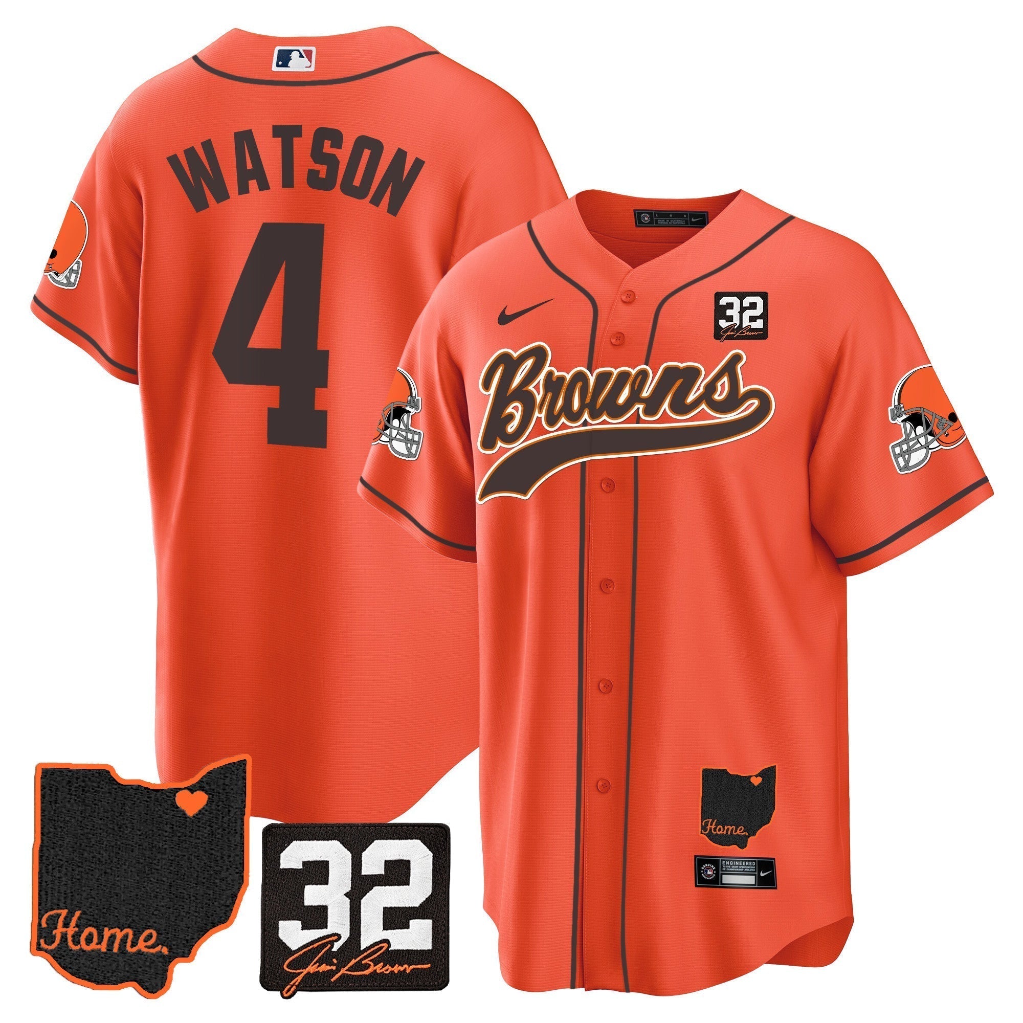 Browns #32 Jim Brown Memorial & Home Patch Baseball Jersey V2 - Stitched