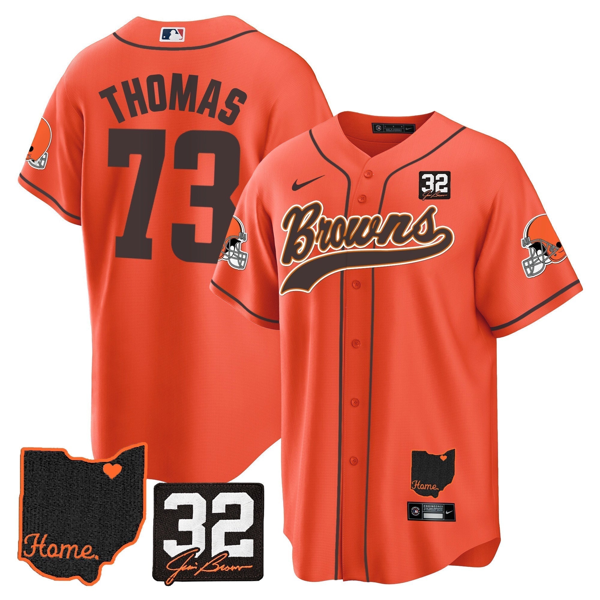 Browns #32 Jim Brown Memorial & Home Patch Baseball Jersey V2 - Stitched