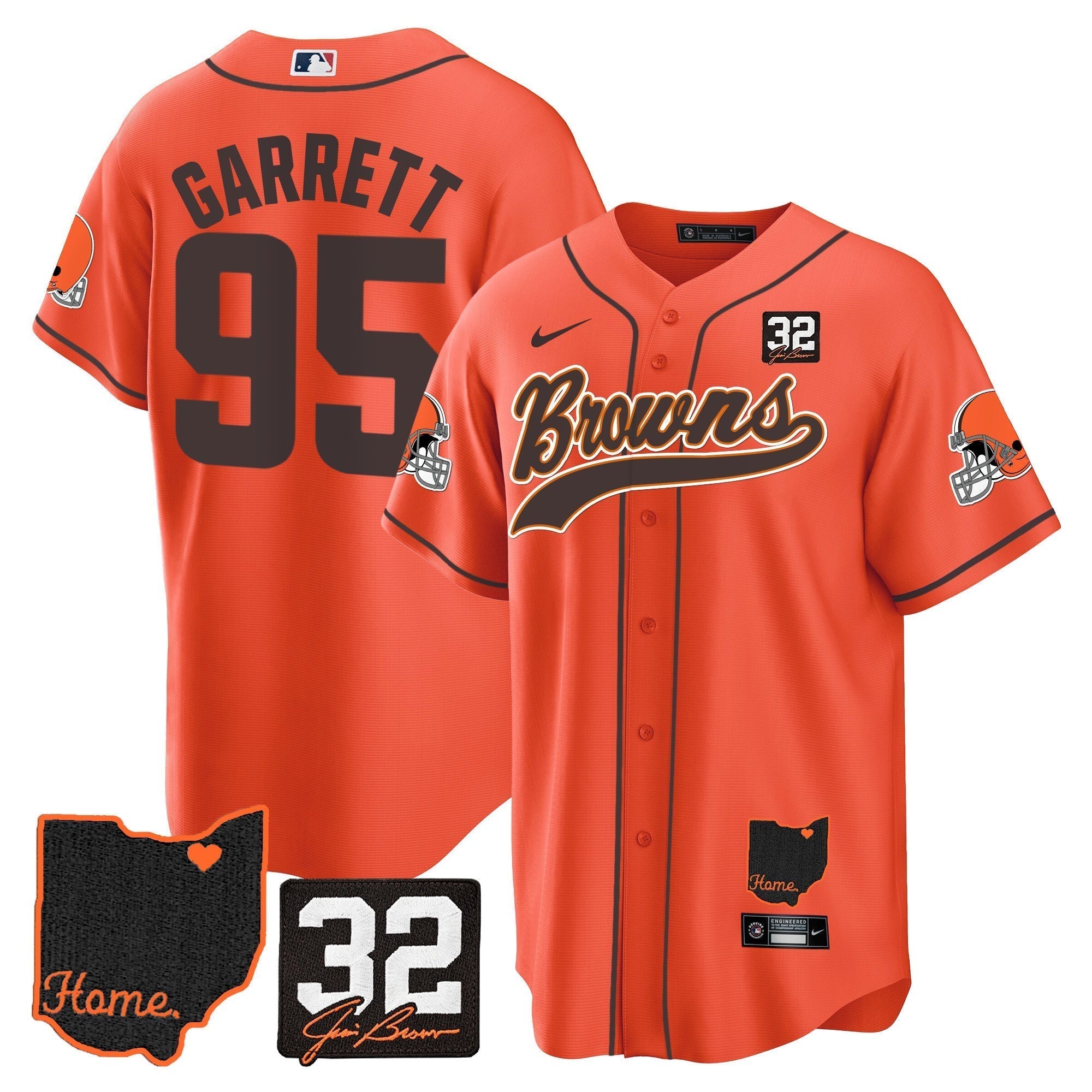 Browns #32 Jim Brown Memorial & Home Patch Baseball Jersey V2 - Stitched