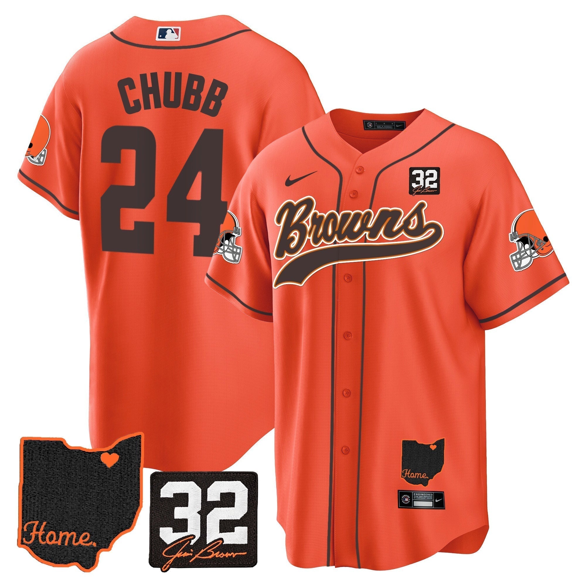 Browns #32 Jim Brown Memorial & Home Patch Baseball Jersey V2 - Stitched