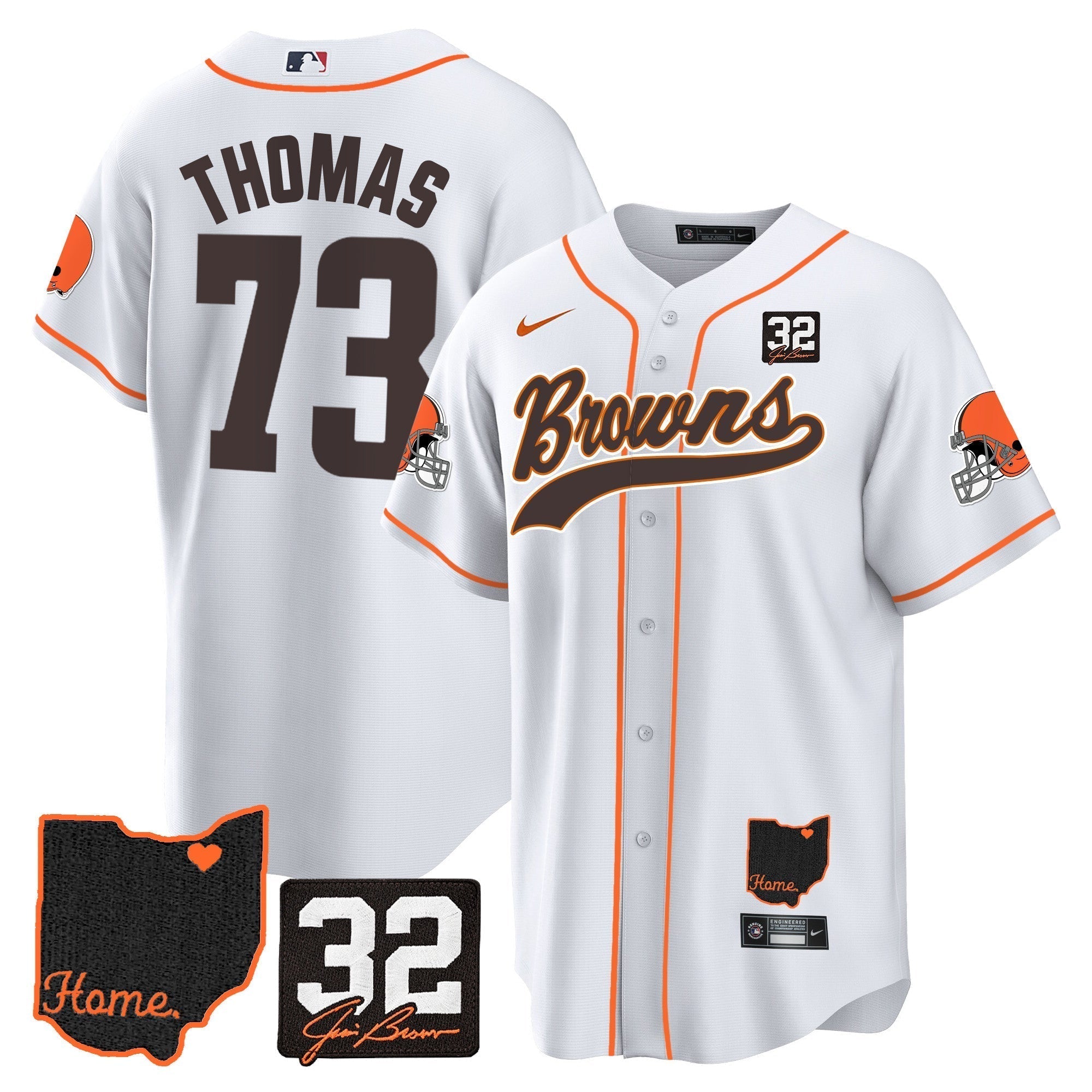Browns #32 Jim Brown Memorial & Home Patch Baseball Jersey V2 - Stitched