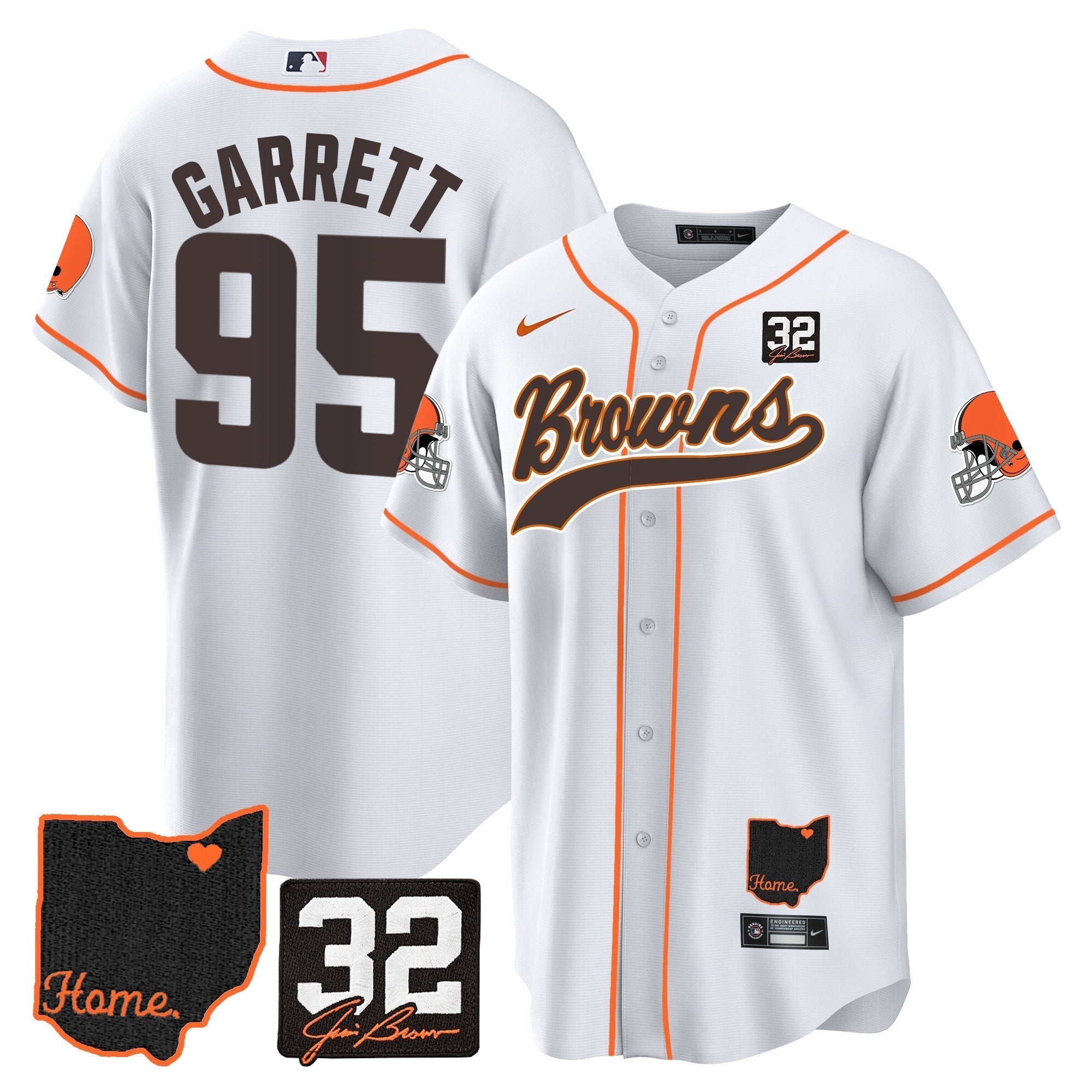 Browns #32 Jim Brown Memorial & Home Patch Baseball Jersey V2 - Stitched