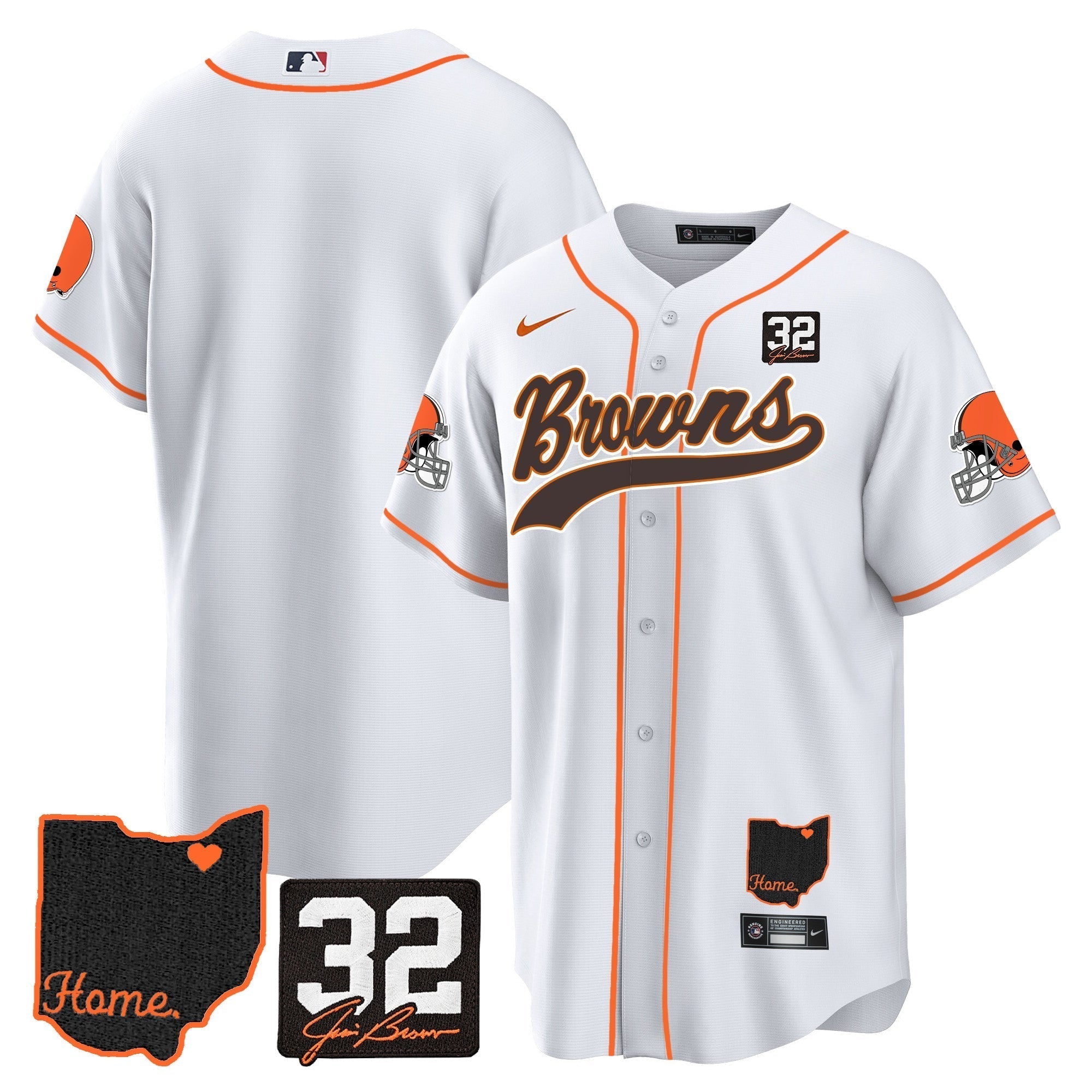 Browns #32 Jim Brown Memorial & Home Patch Baseball Jersey V2 - Stitched