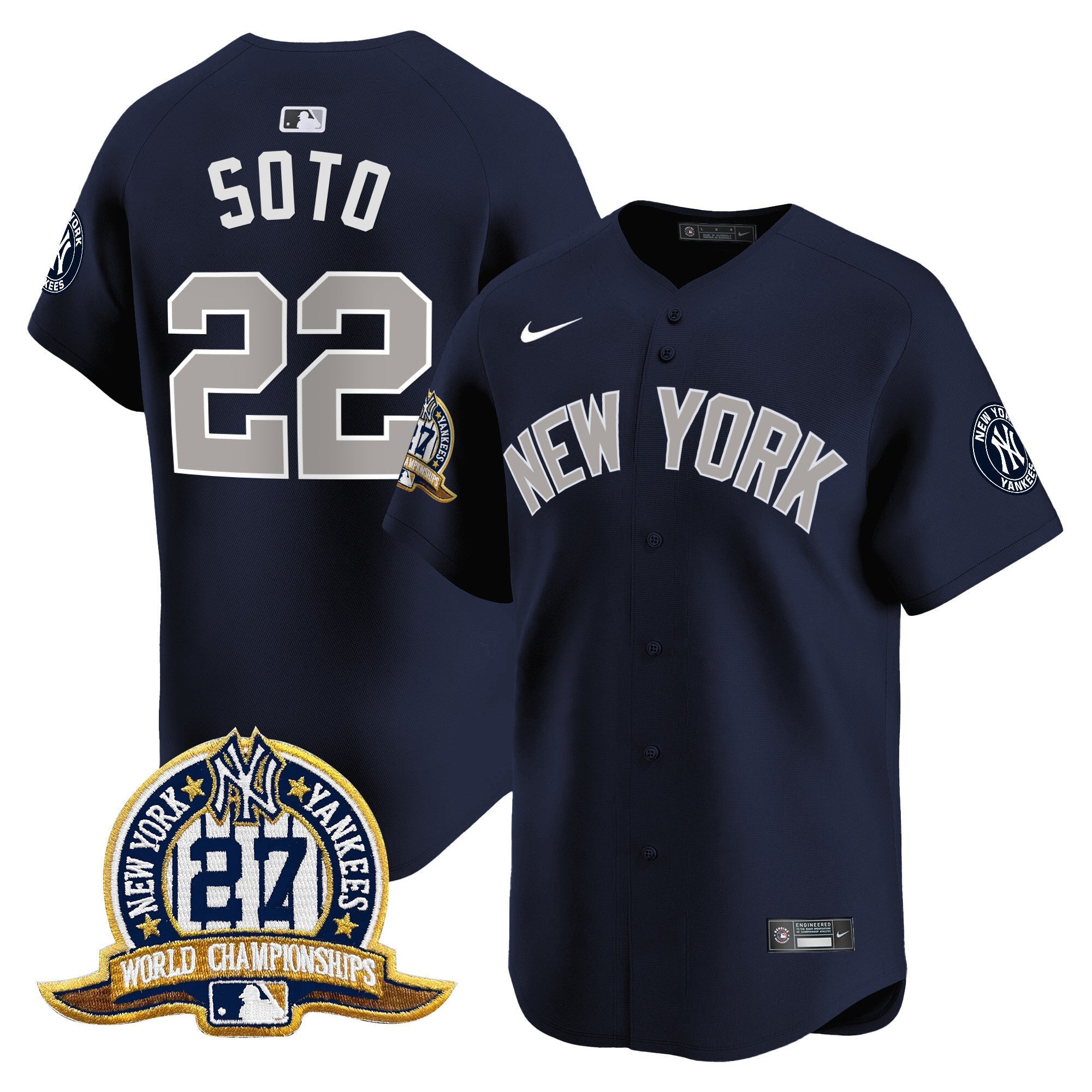 NYY 27 Time Champions Patch Vapor Premier Limited Jersey - Stitched