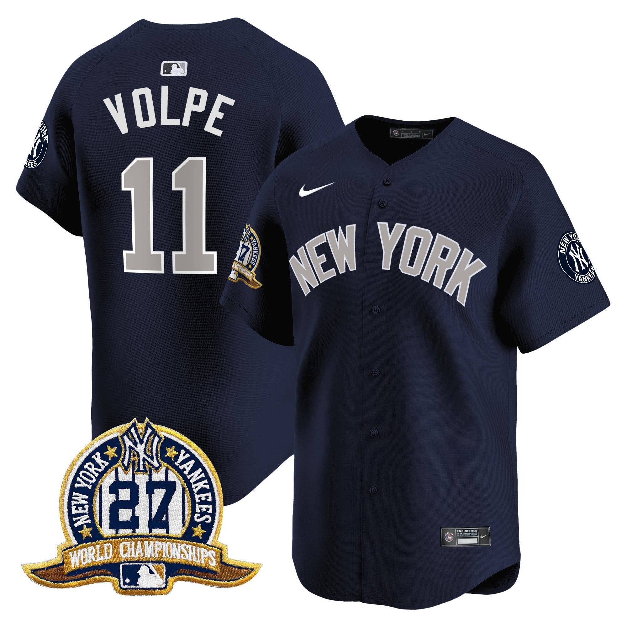 NYY 27 Time Champions Patch Vapor Premier Limited Jersey - Stitched