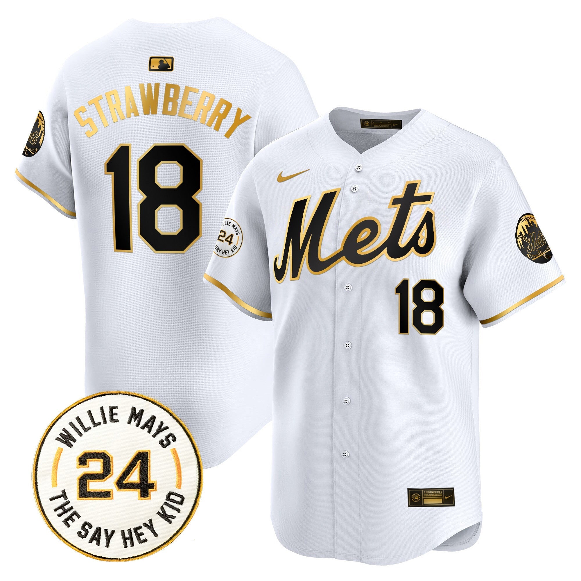 Mets Willie Mays Patch Vapor Premier Limited Jersey - Stitched