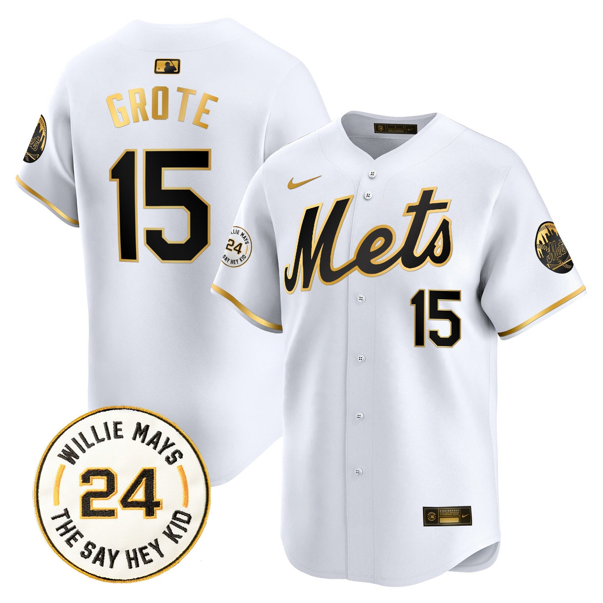 Mets Willie Mays Patch Vapor Premier Limited Jersey - Stitched