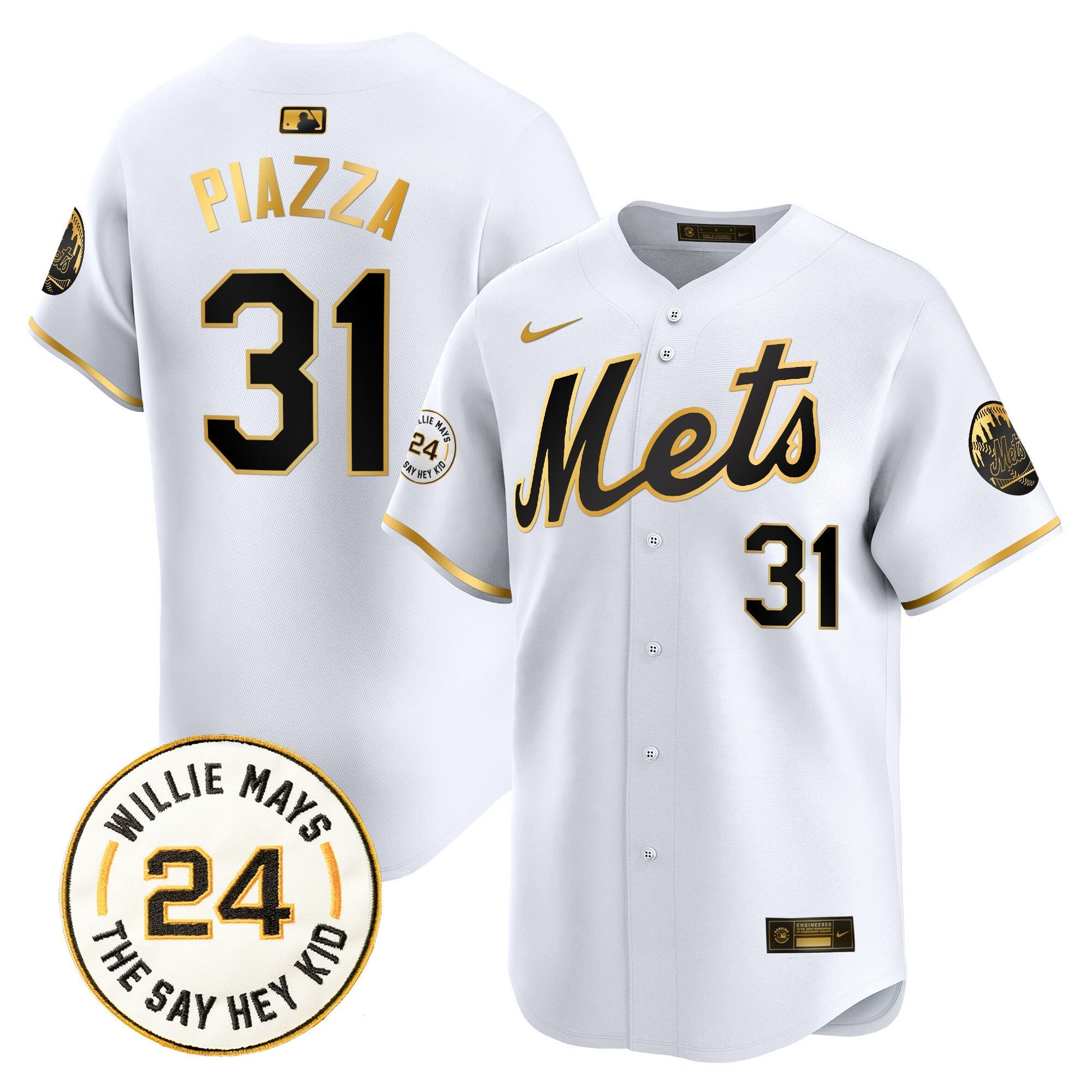 Mets Willie Mays Patch Vapor Premier Limited Jersey - Stitched