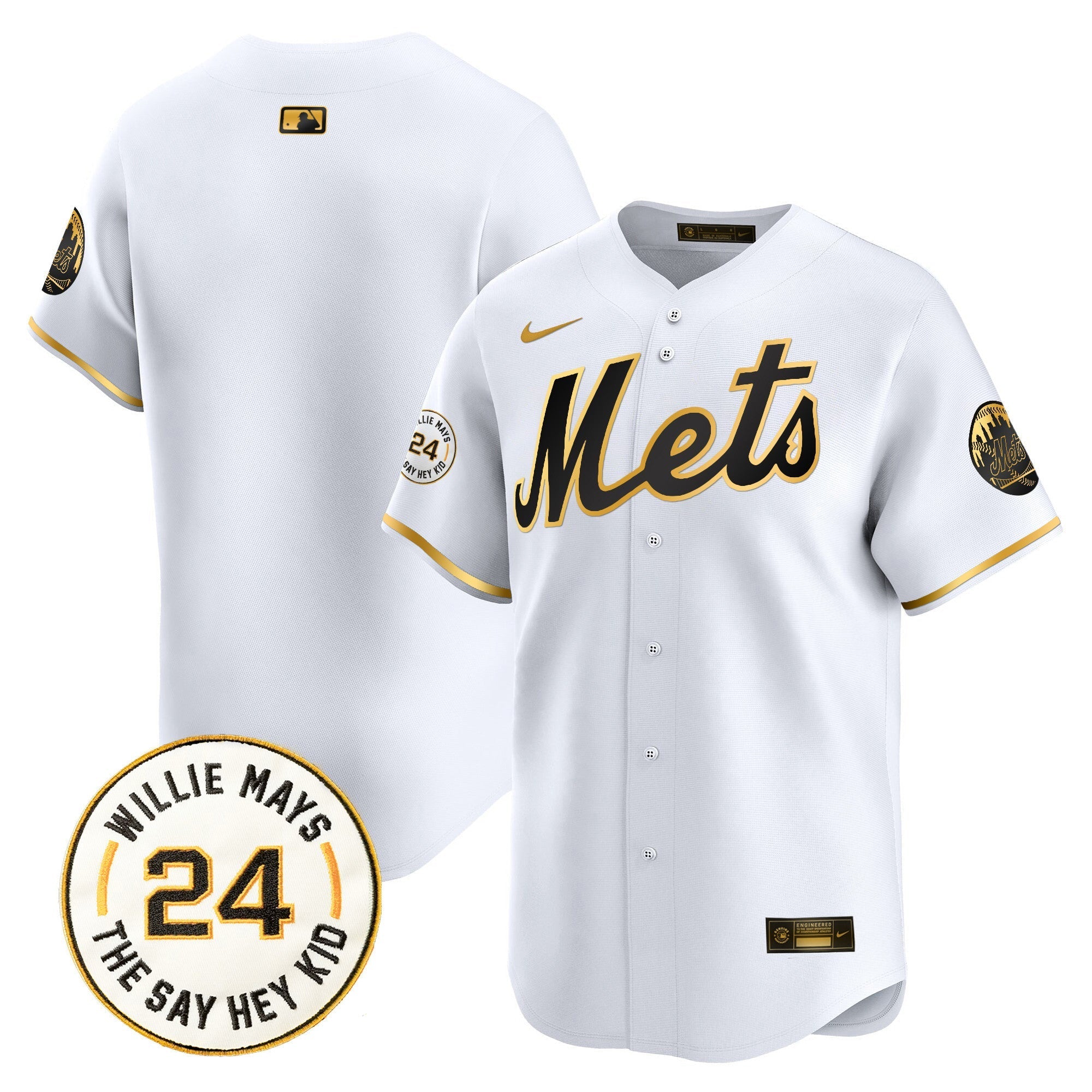 Mets Willie Mays Patch Vapor Premier Limited Jersey - Stitched