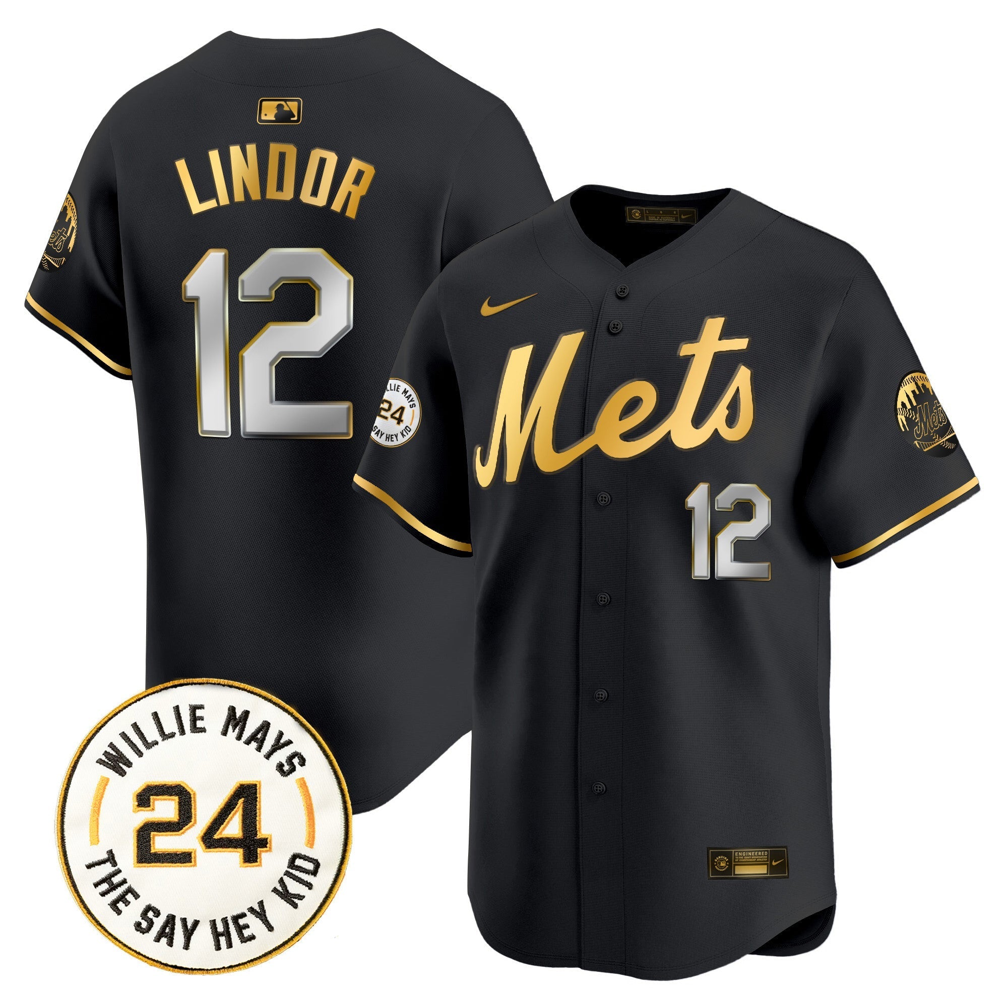 Mets Willie Mays Patch Vapor Premier Limited Jersey - Stitched