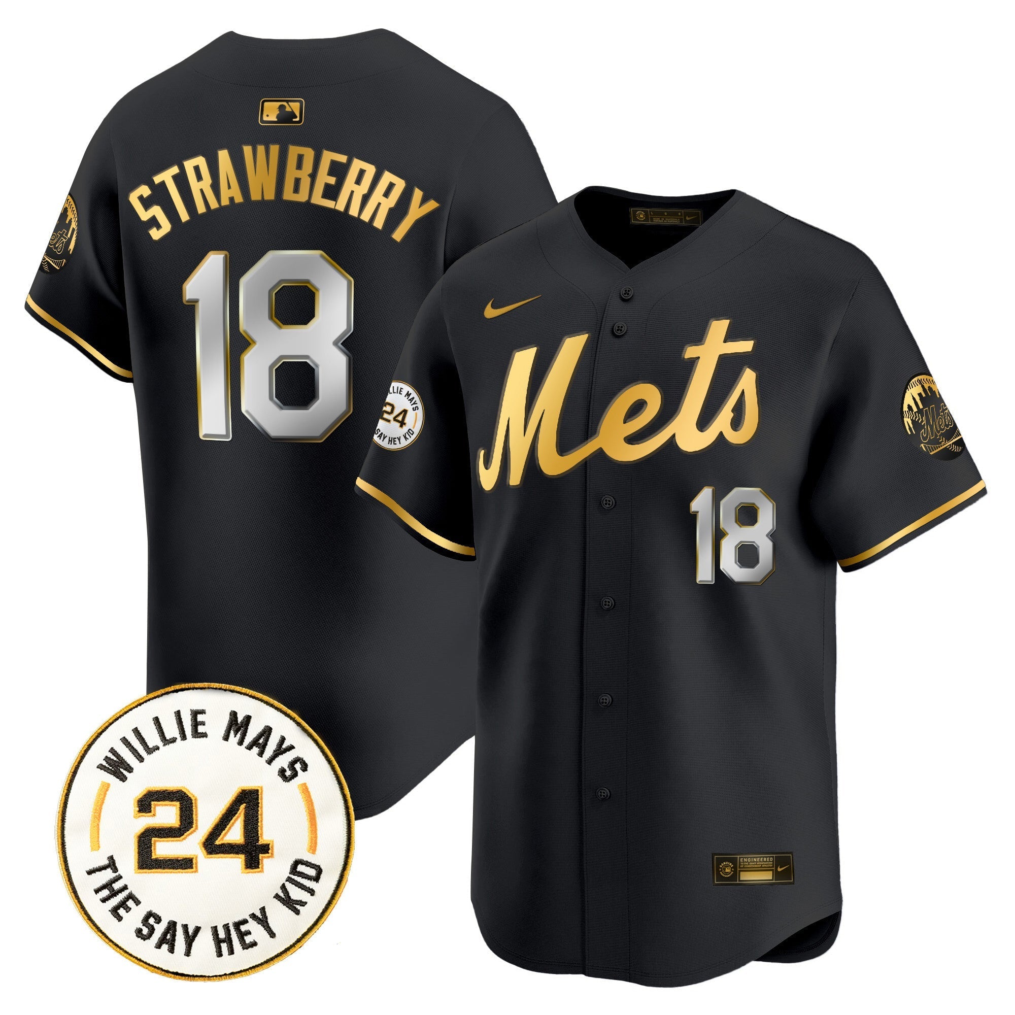 Mets Willie Mays Patch Vapor Premier Limited Jersey - Stitched