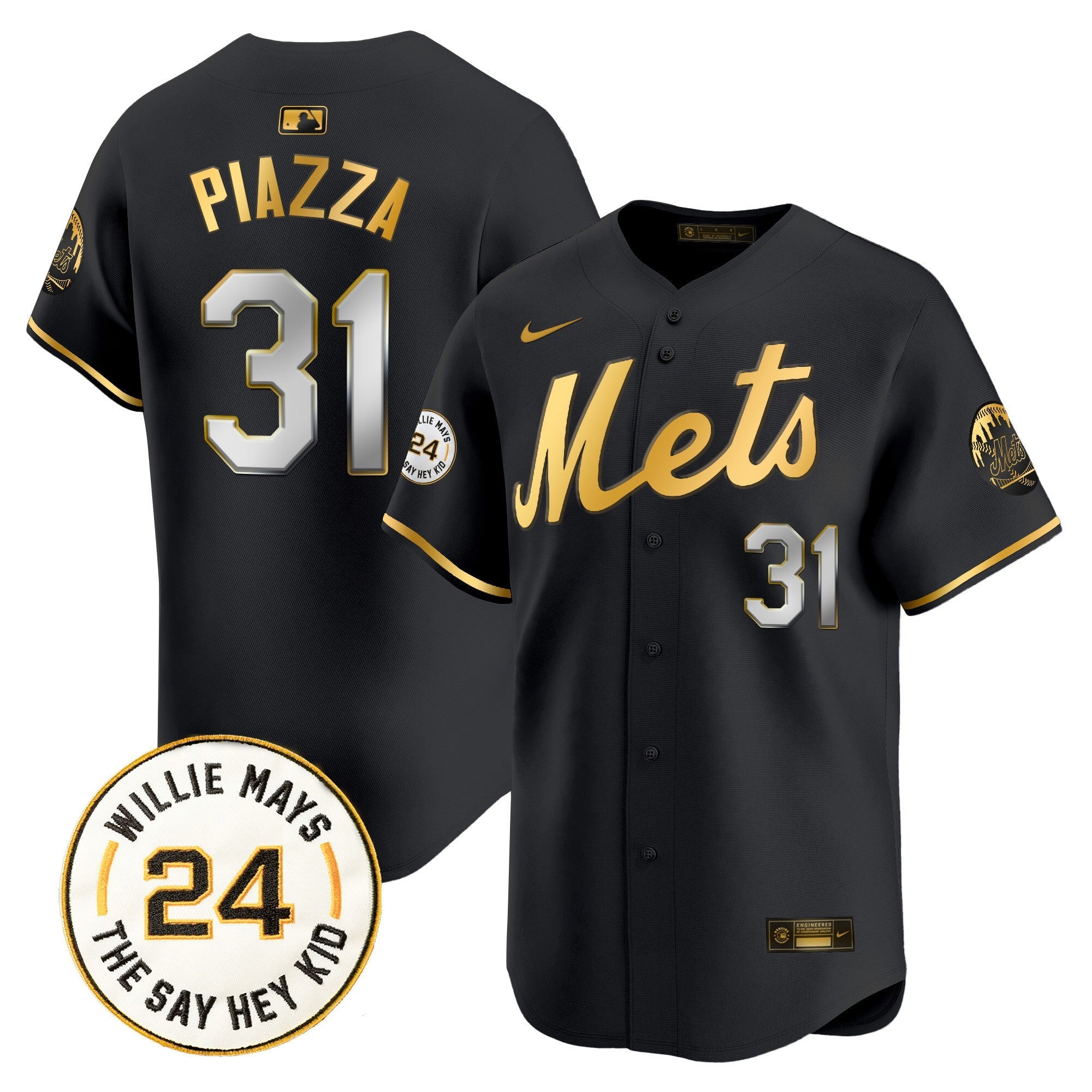 Mets Willie Mays Patch Vapor Premier Limited Jersey - Stitched