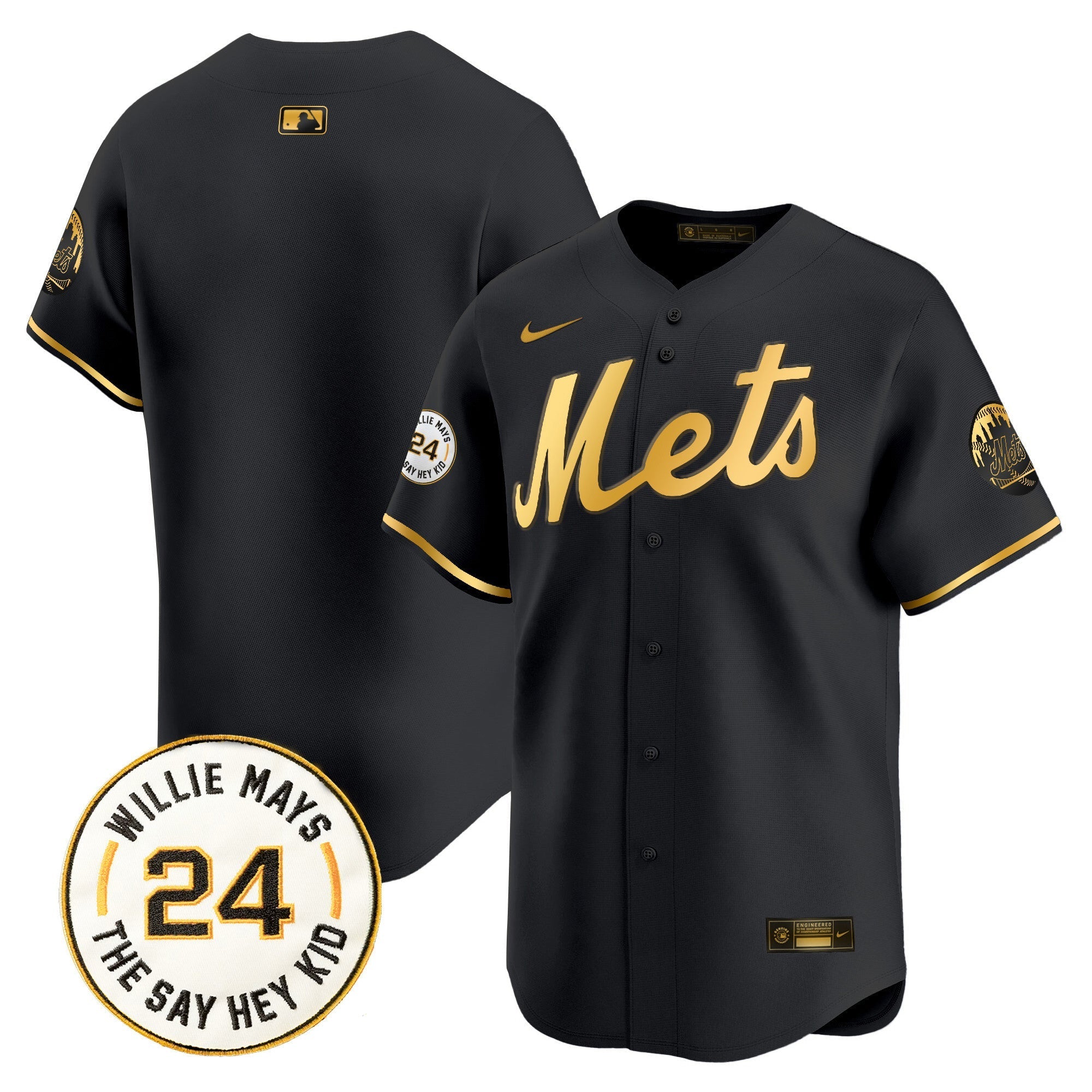 Mets Willie Mays Patch Vapor Premier Limited Jersey - Stitched
