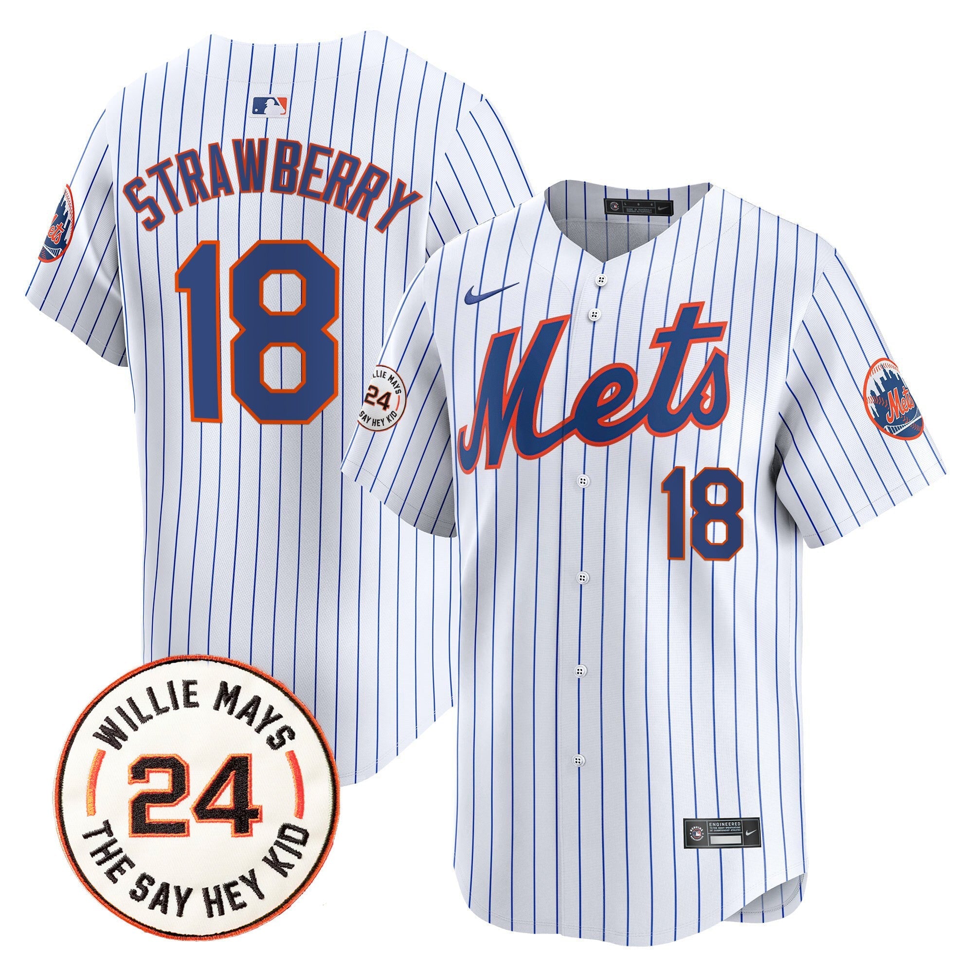 Mets Willie Mays Patch Vapor Premier Limited Jersey - Stitched