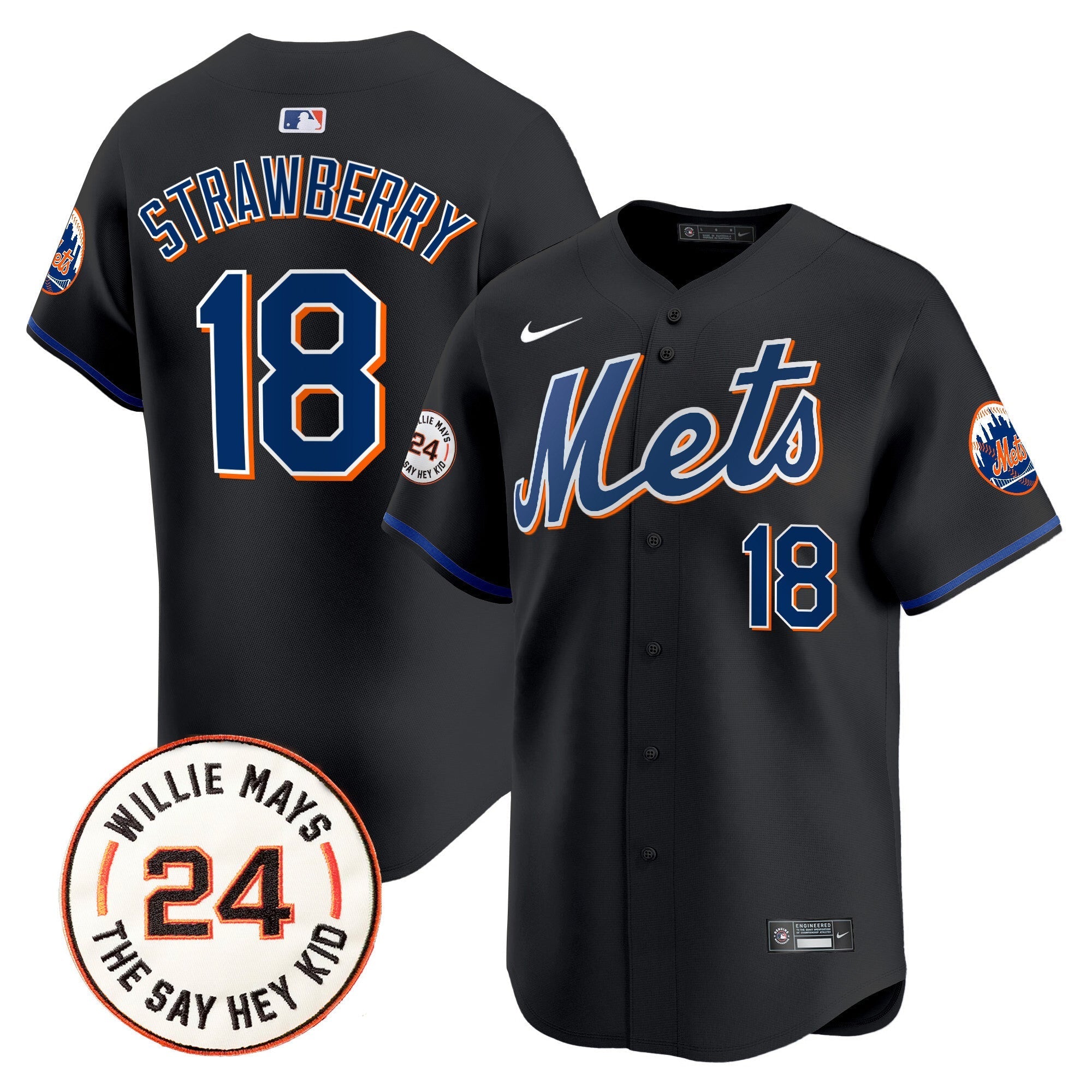 Mets Willie Mays Patch Vapor Premier Limited Jersey - Stitched