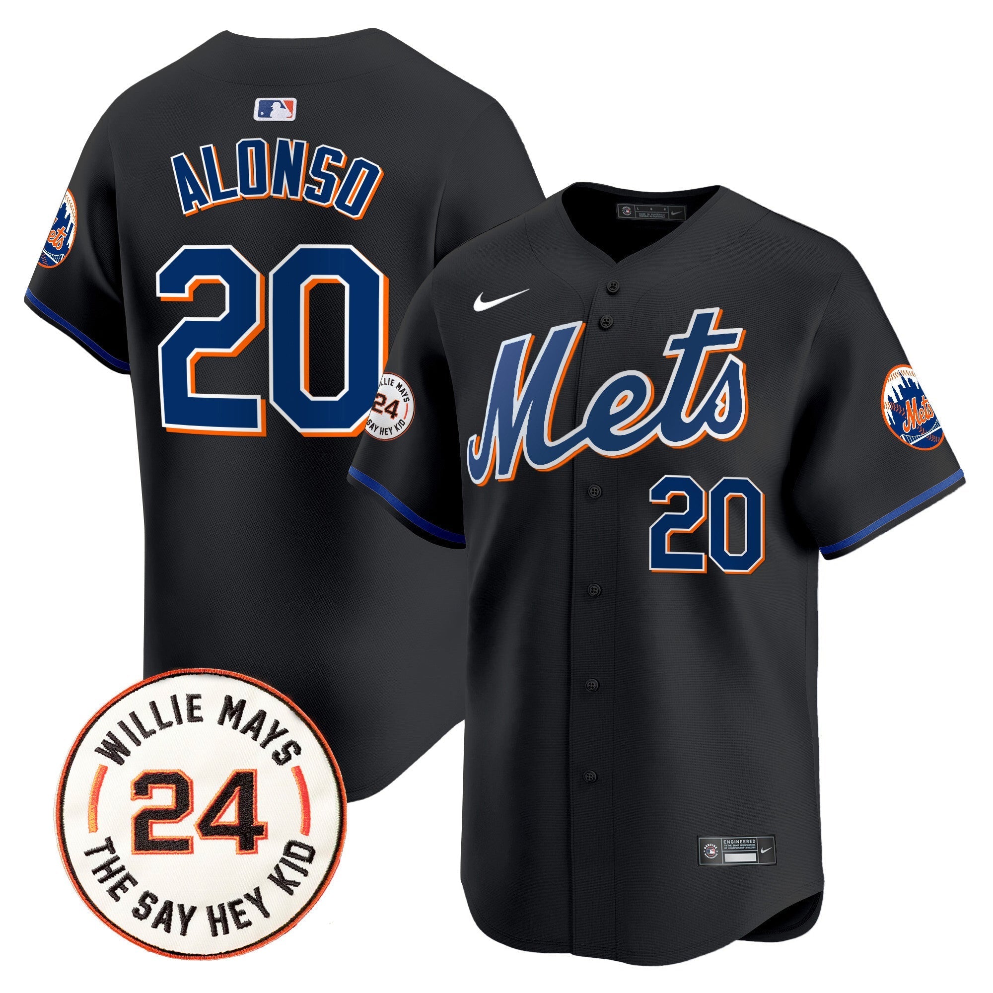 Mets Willie Mays Patch Vapor Premier Limited Jersey - Stitched