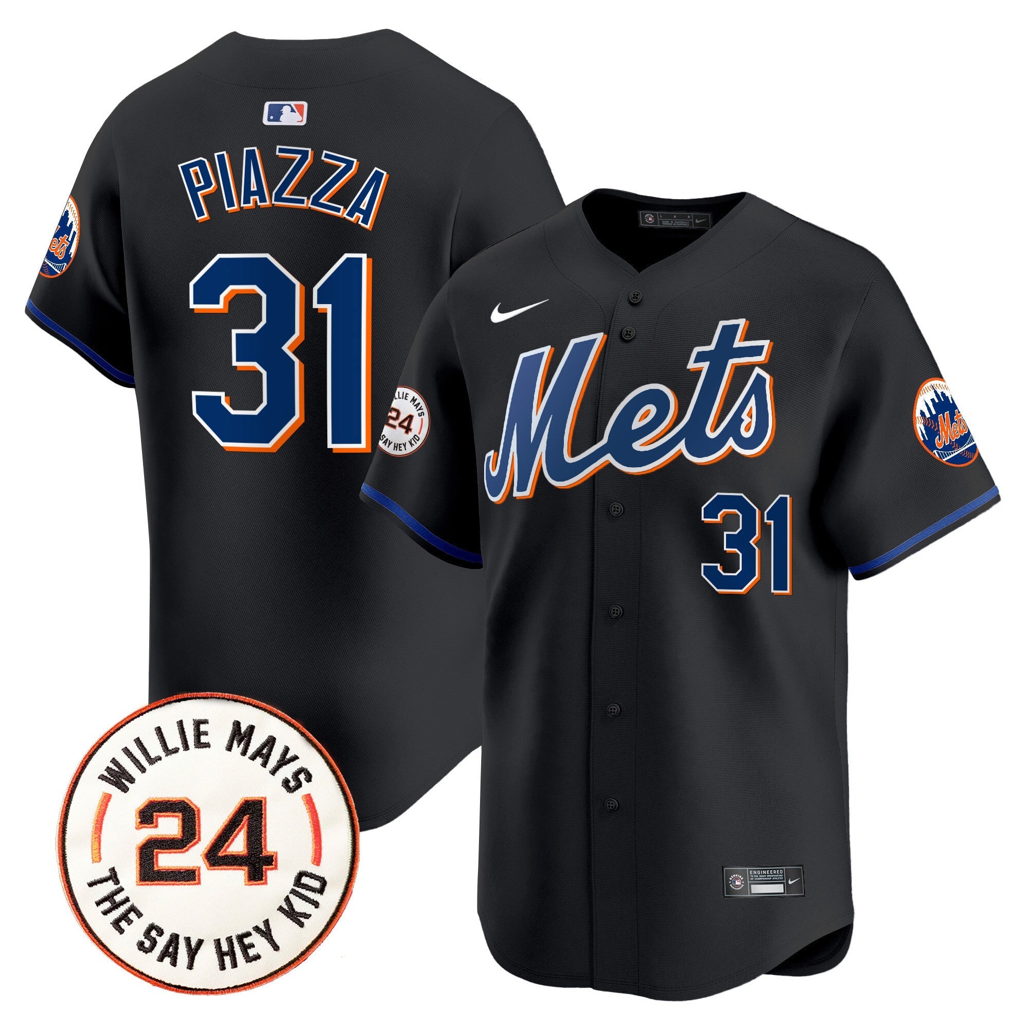 Mets Willie Mays Patch Vapor Premier Limited Jersey - Stitched