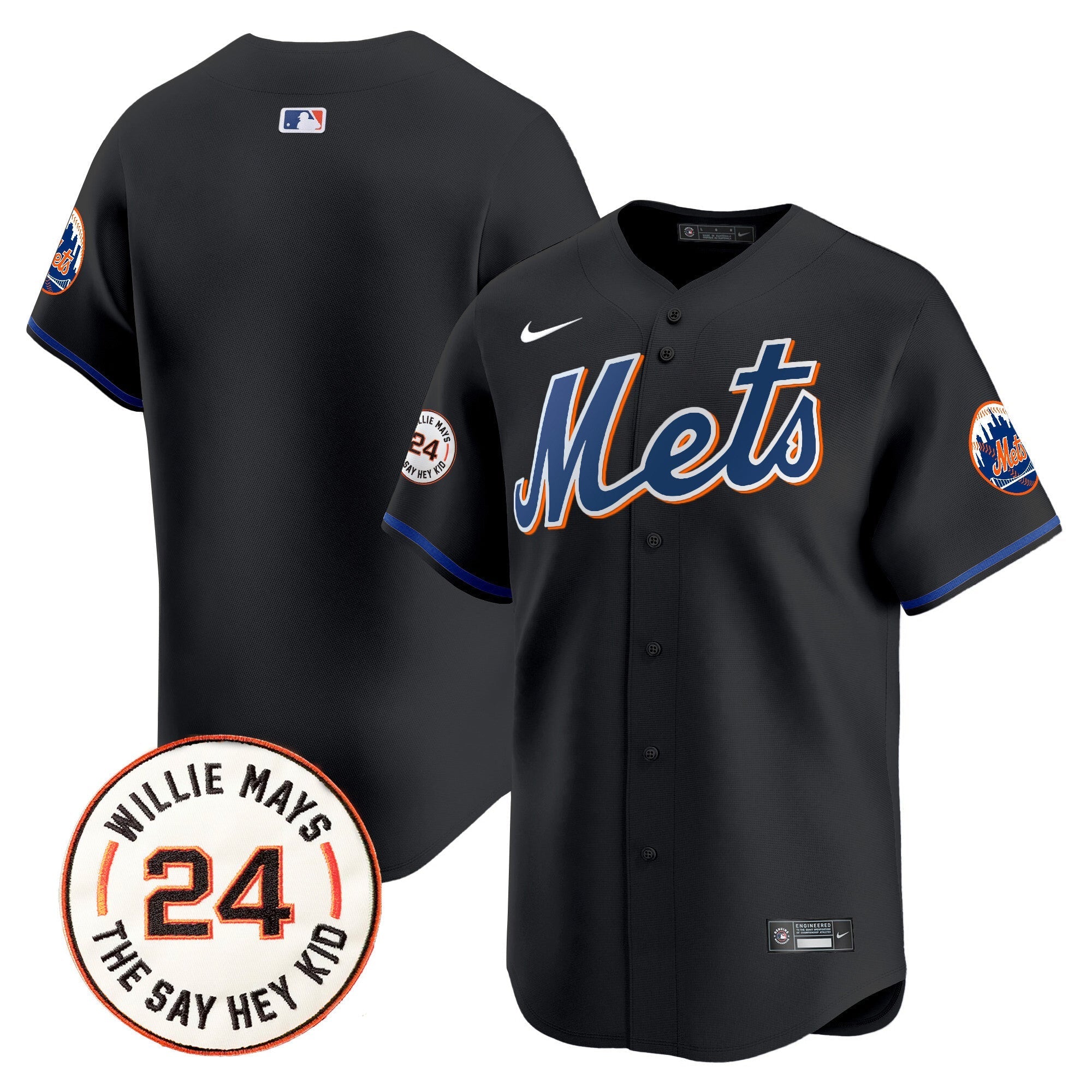 Mets Willie Mays Patch Vapor Premier Limited Jersey - Stitched