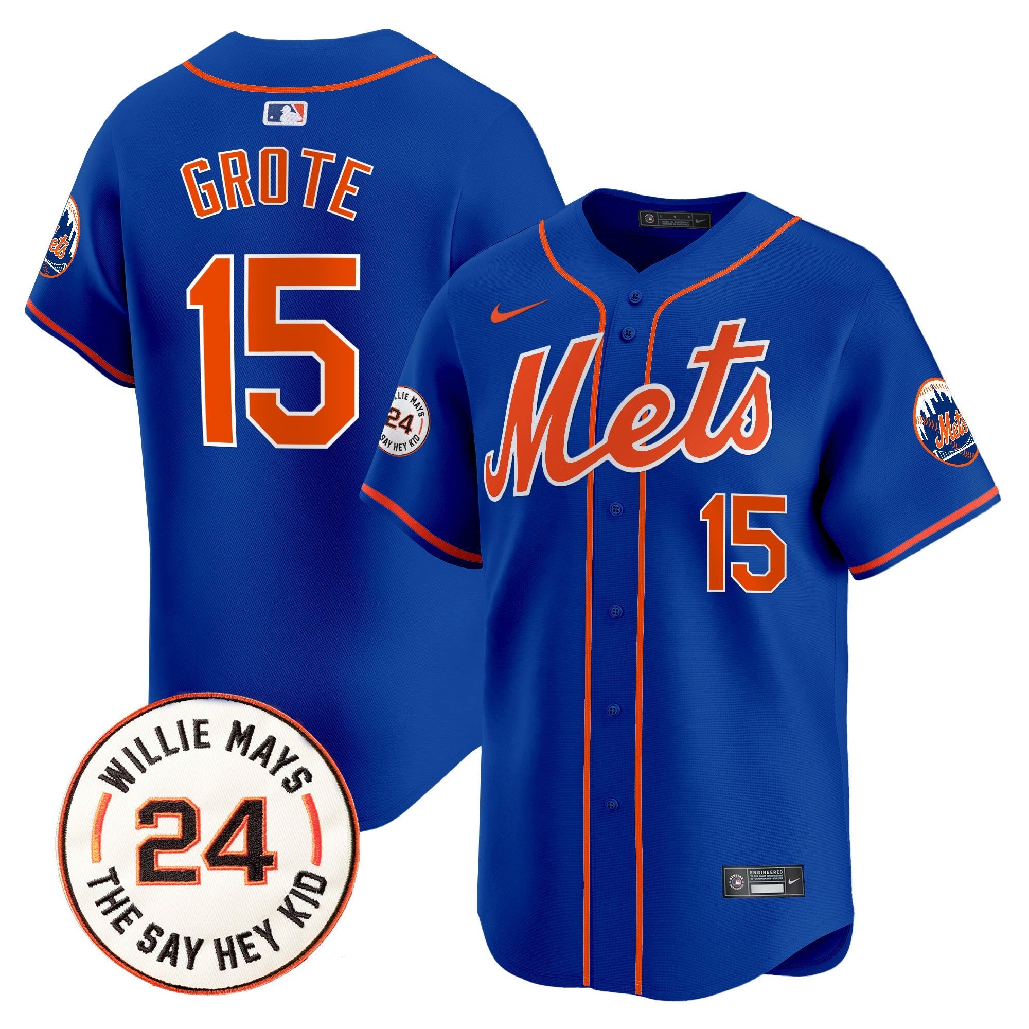 Mets Willie Mays Patch Vapor Premier Limited Jersey - Stitched