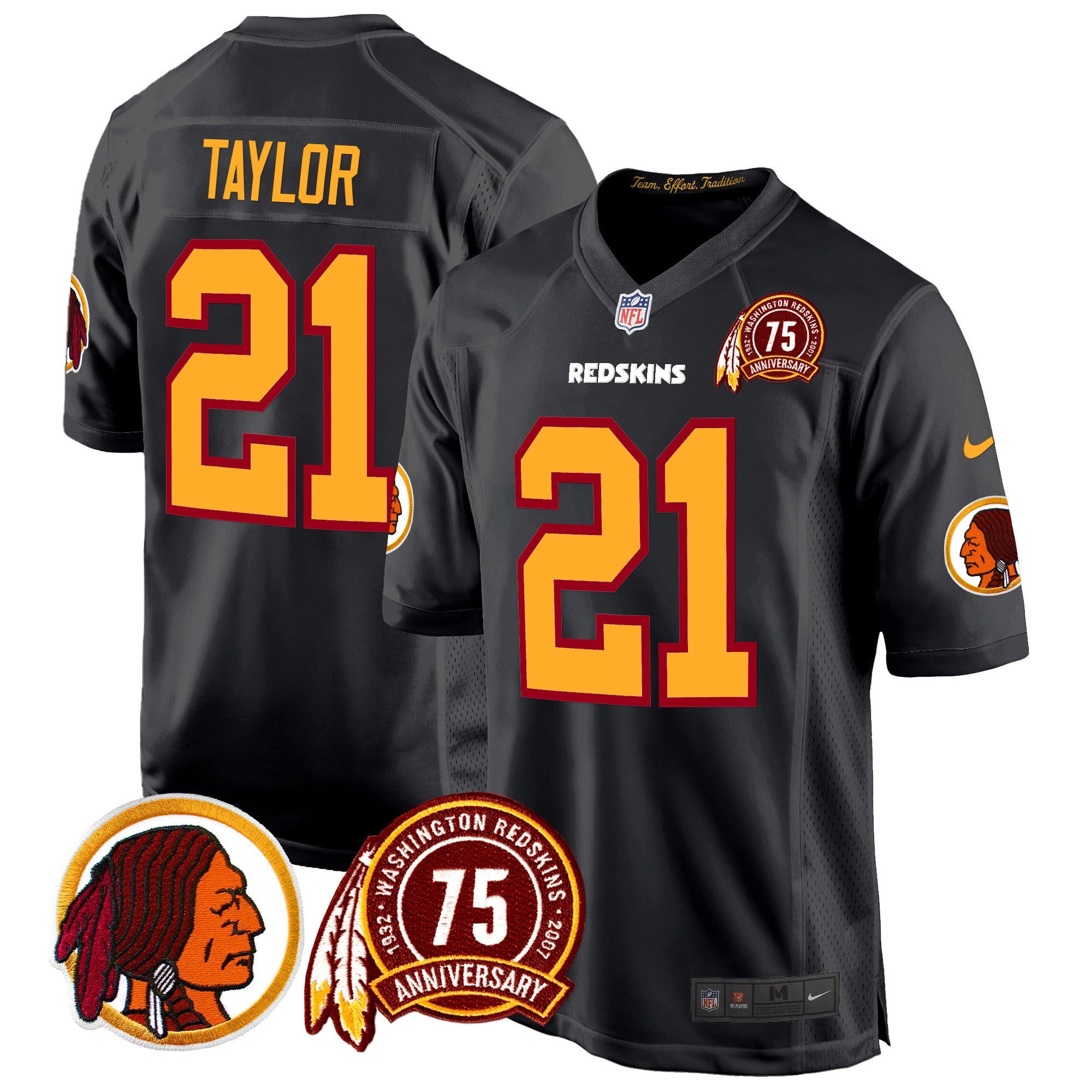 Men's Washington Redskins 75th Patch Throwback Game Jersey - All Stitched