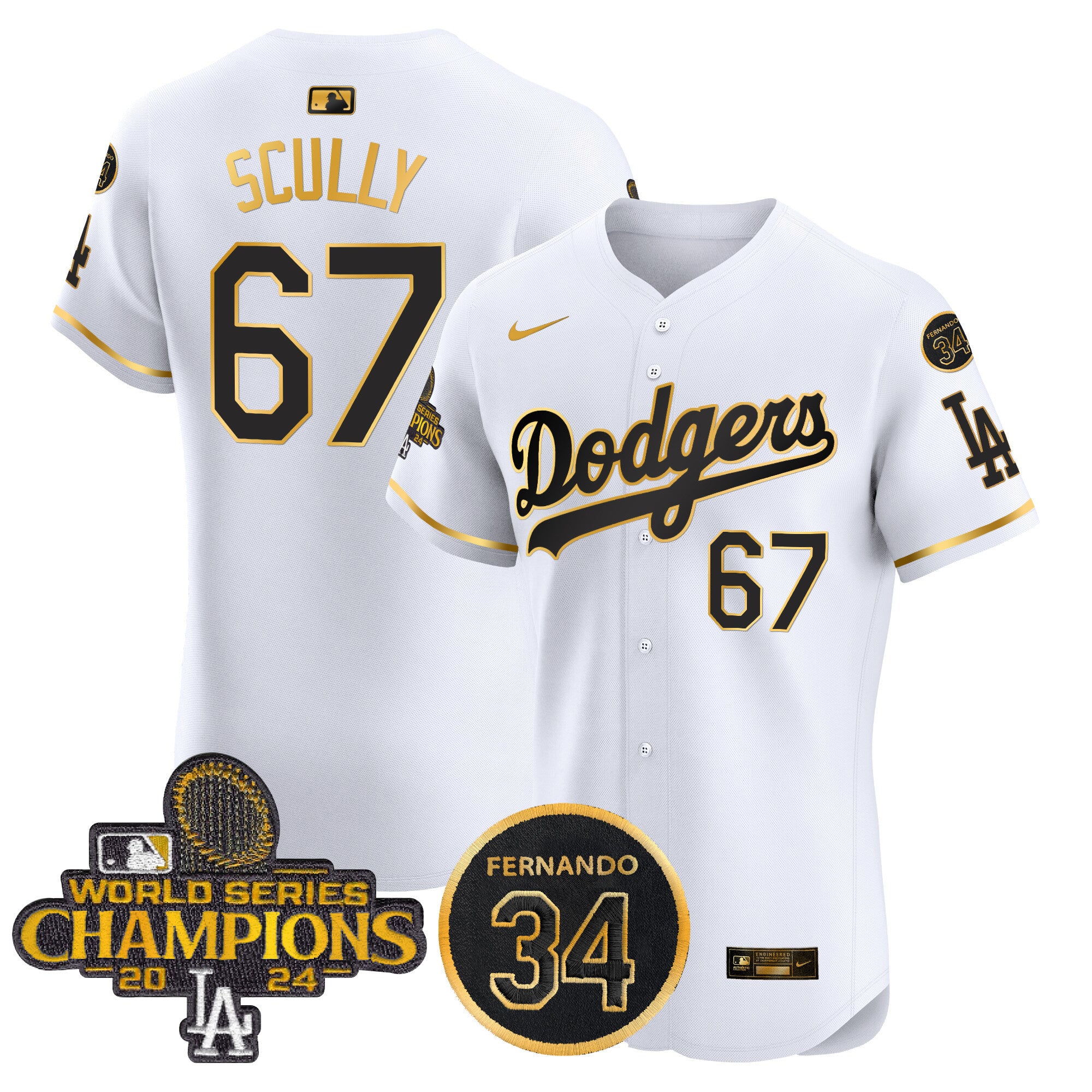 Men's Dodgers 2024 World Series Champions Gold Trim Vapor Premier Elite Jersey V2 - All Stitched