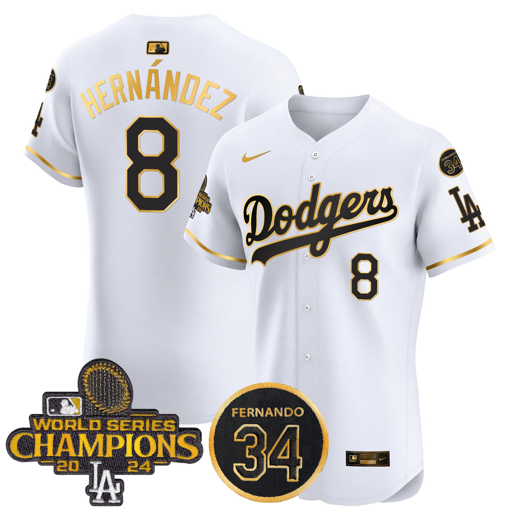Men's Dodgers 2024 World Series Champions Gold Trim Vapor Premier Elite Jersey V2 - All Stitched