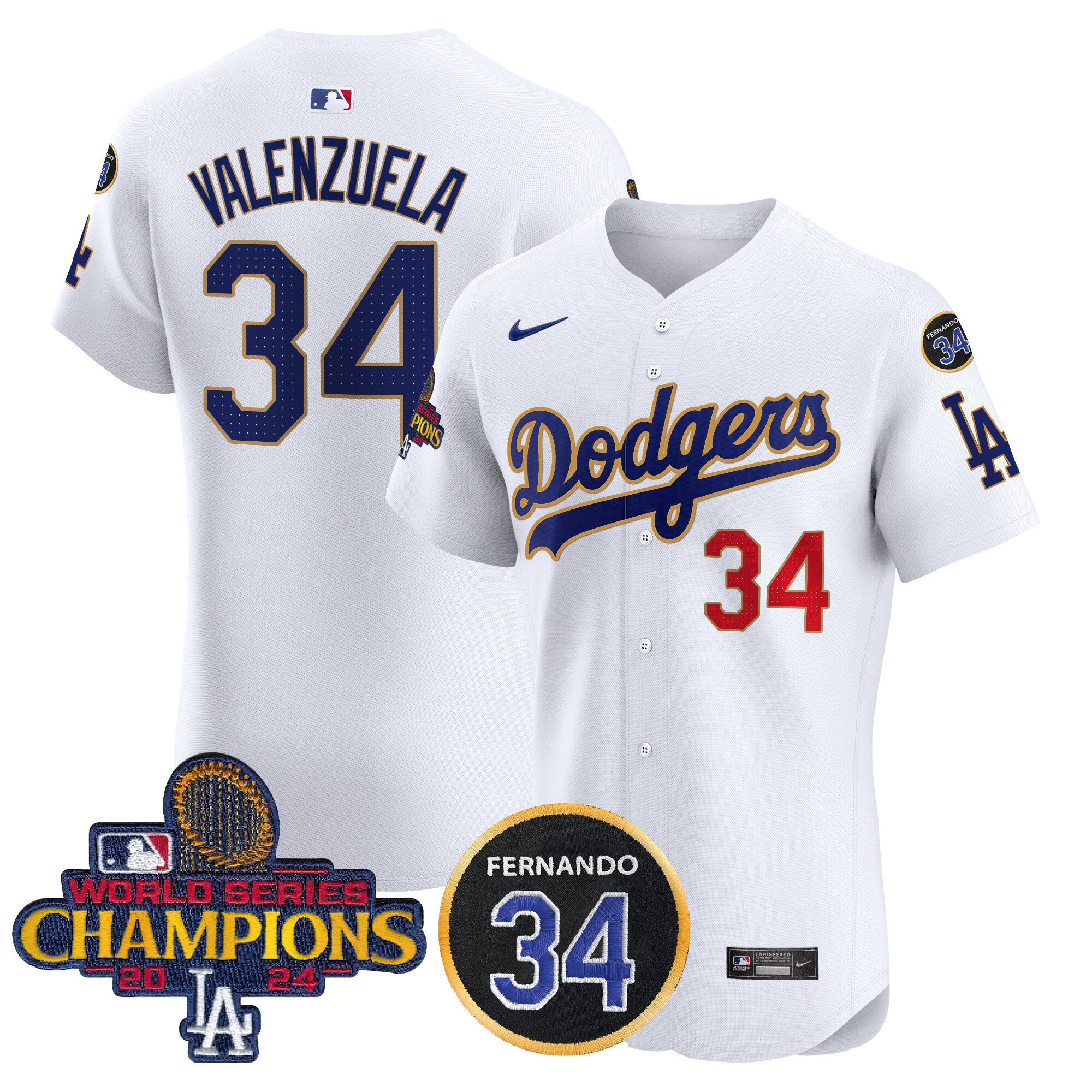 Men's Dodgers 2024 World Series Champions Gold Trim Vapor Premier Elite Jersey V2 - All Stitched