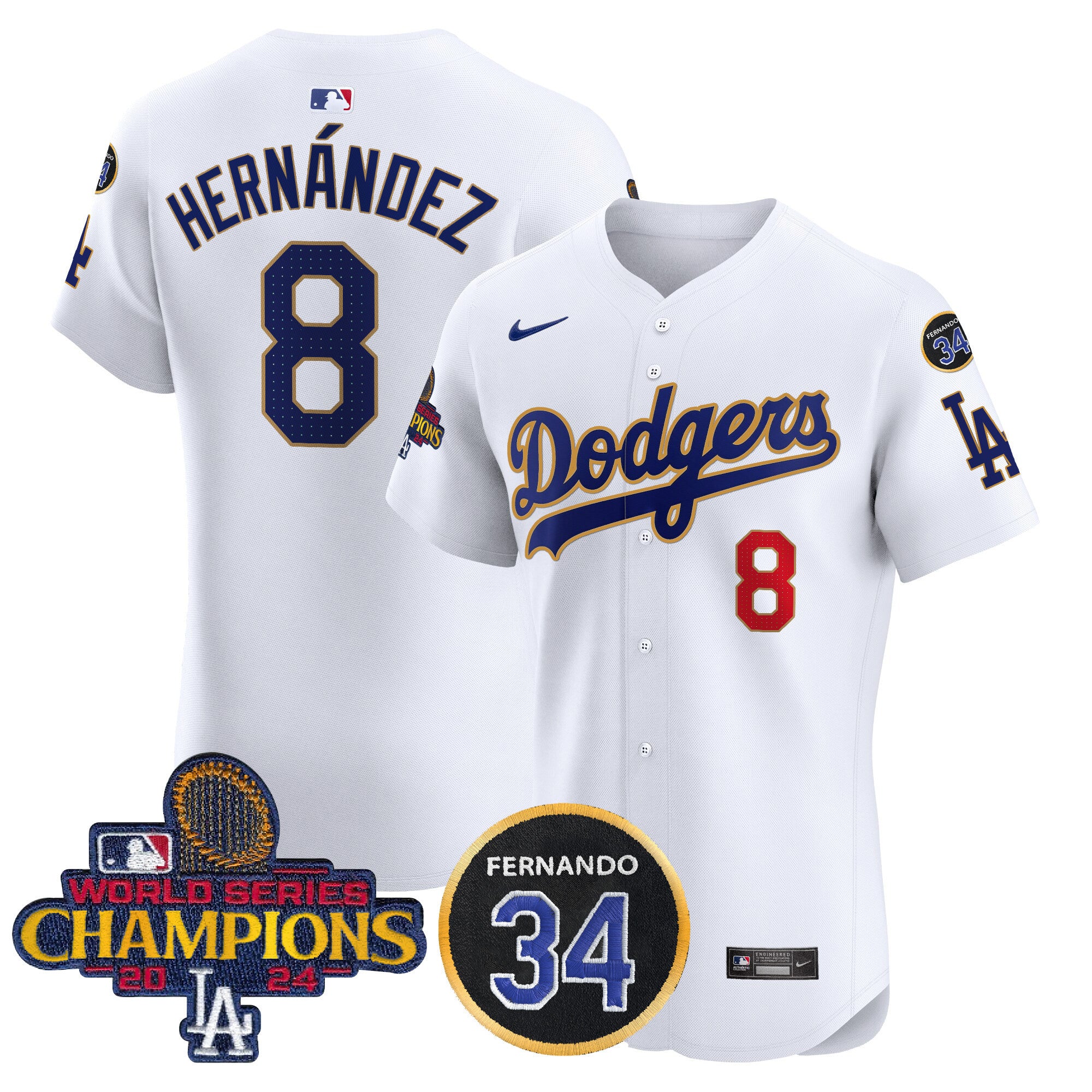 Men's Dodgers 2024 World Series Champions Gold Trim Vapor Premier Elite Jersey V2 - All Stitched