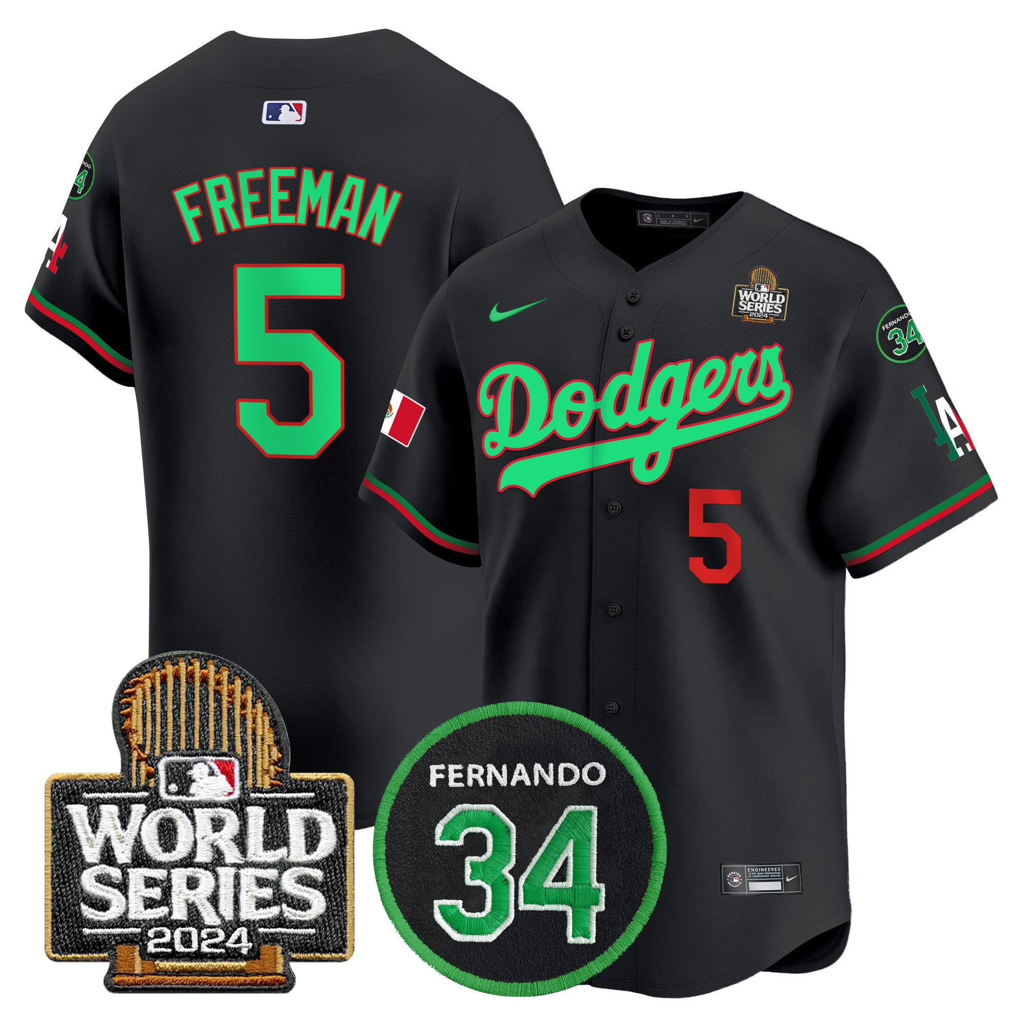 Men's Dodgers Mexico Fernando Memorial & 2024 World Series Patch Vapor Premier Limited Jersey V3 - All Stitched